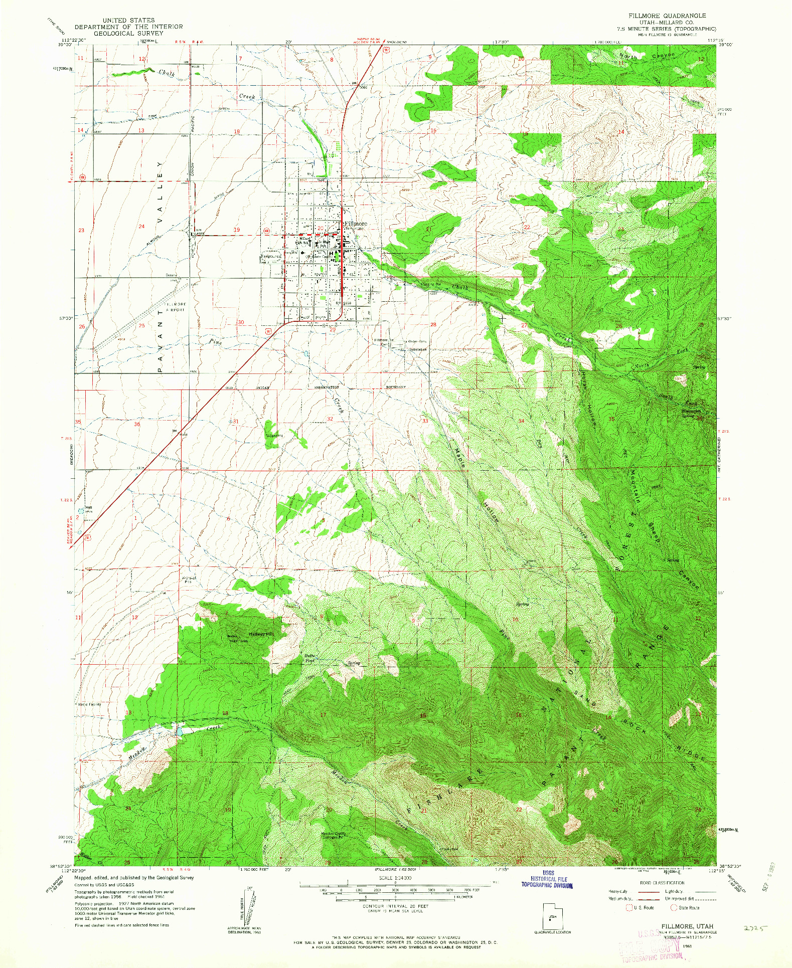 USGS 1:24000-SCALE QUADRANGLE FOR FILLMORE, UT 1961