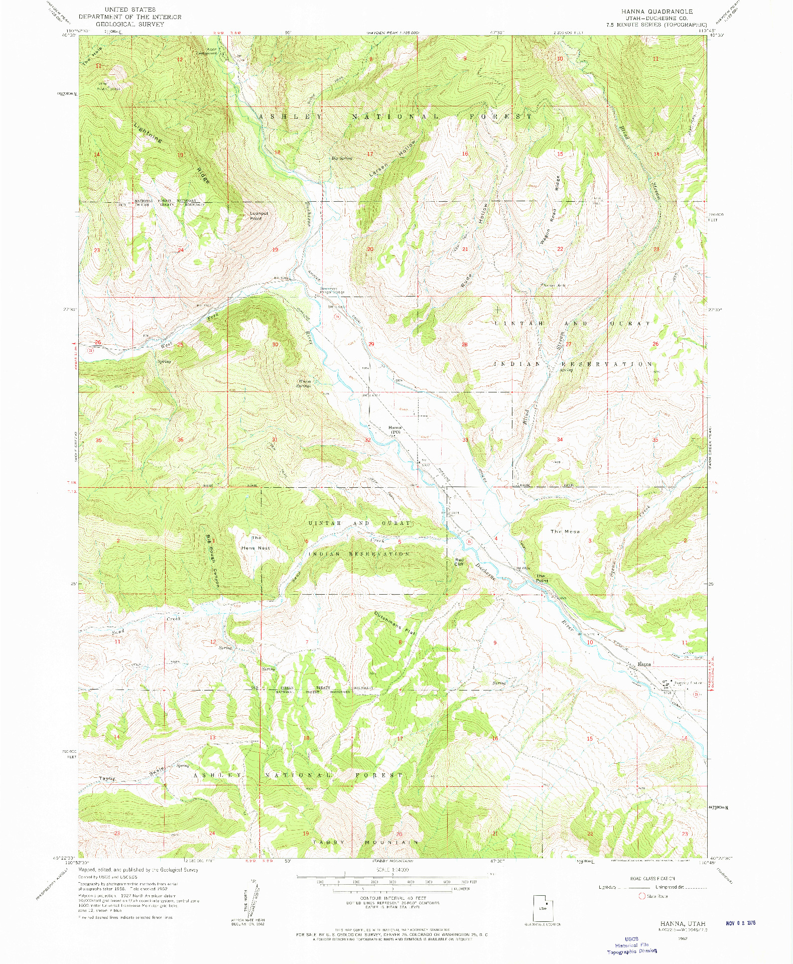 USGS 1:24000-SCALE QUADRANGLE FOR HANNA, UT 1962
