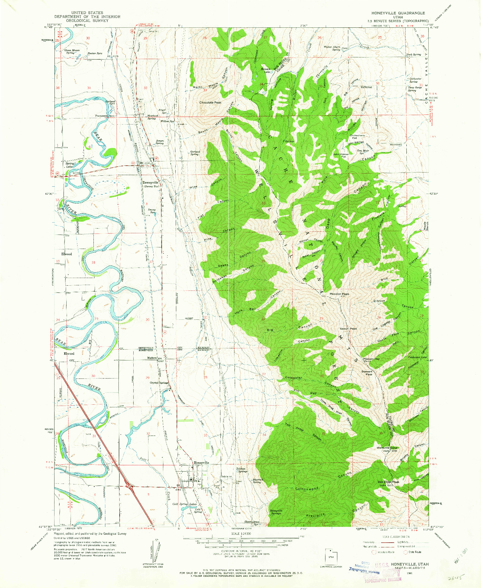 USGS 1:24000-SCALE QUADRANGLE FOR HONEYVILLE, UT 1961