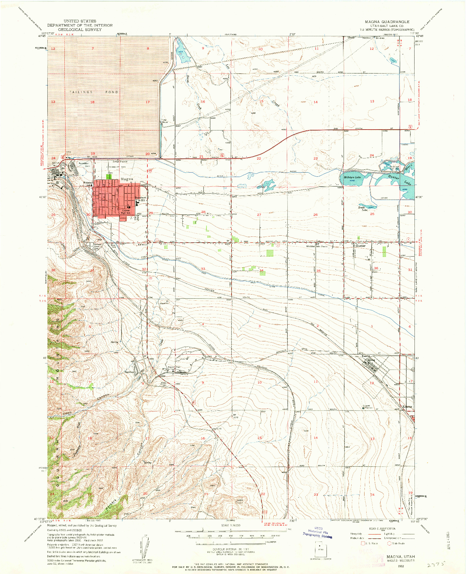 USGS 1:24000-SCALE QUADRANGLE FOR MAGNA, UT 1952