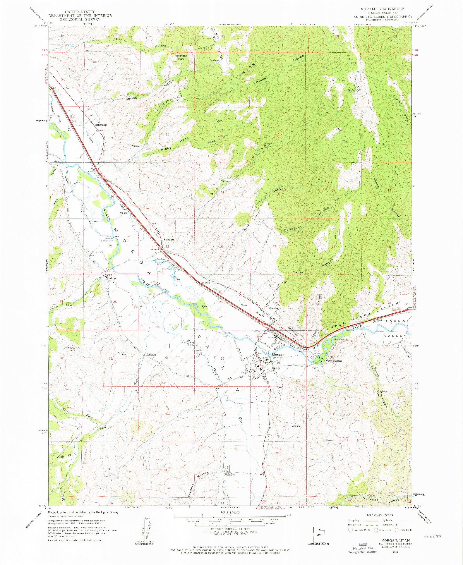 USGS 1:24000-SCALE QUADRANGLE FOR MORGAN, UT 1961