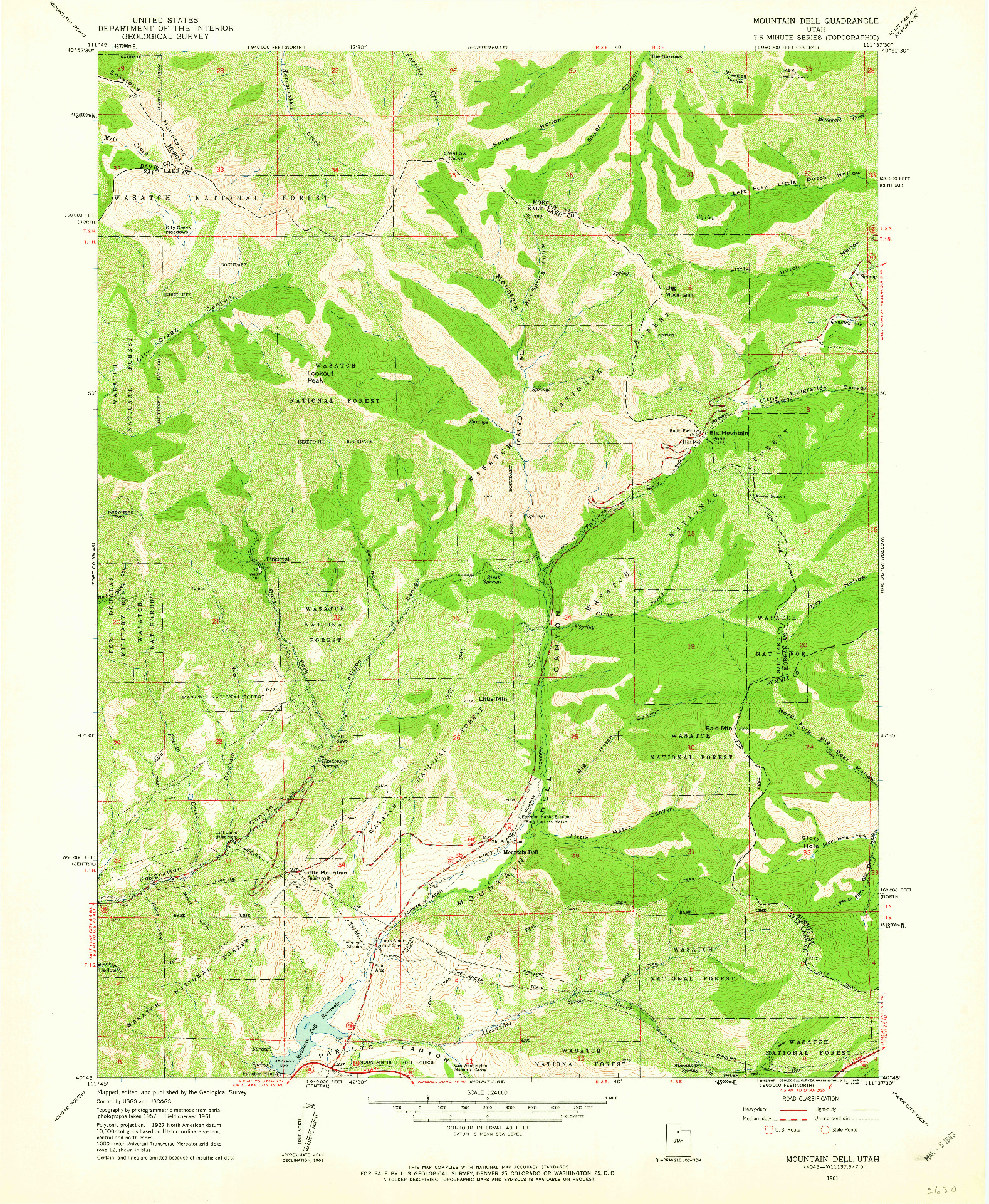 USGS 1:24000-SCALE QUADRANGLE FOR MOUNTAIN DELL, UT 1961