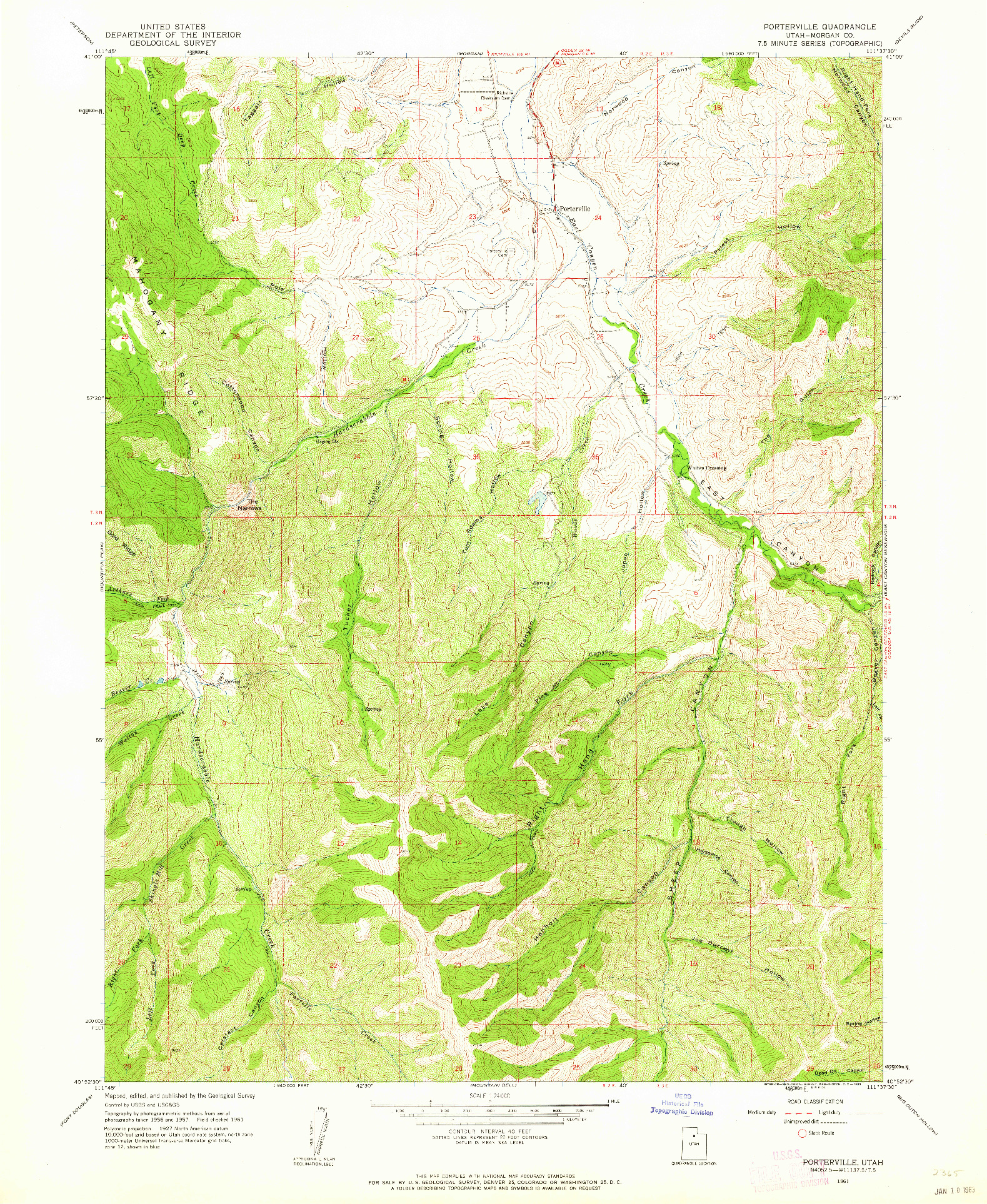 USGS 1:24000-SCALE QUADRANGLE FOR PORTERVILLE, UT 1961