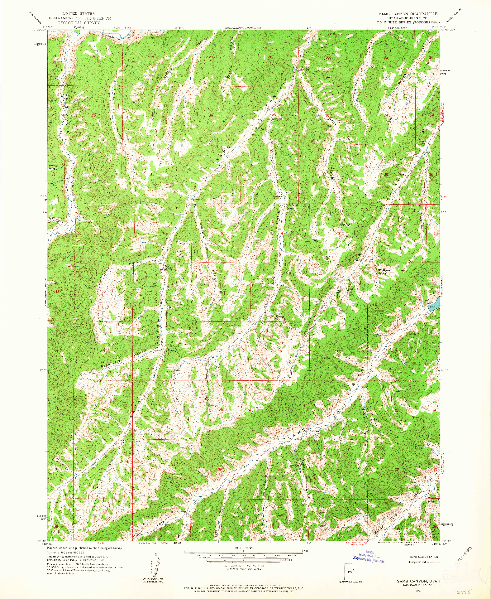 USGS 1:24000-SCALE QUADRANGLE FOR SAMS CANYON, UT 1962