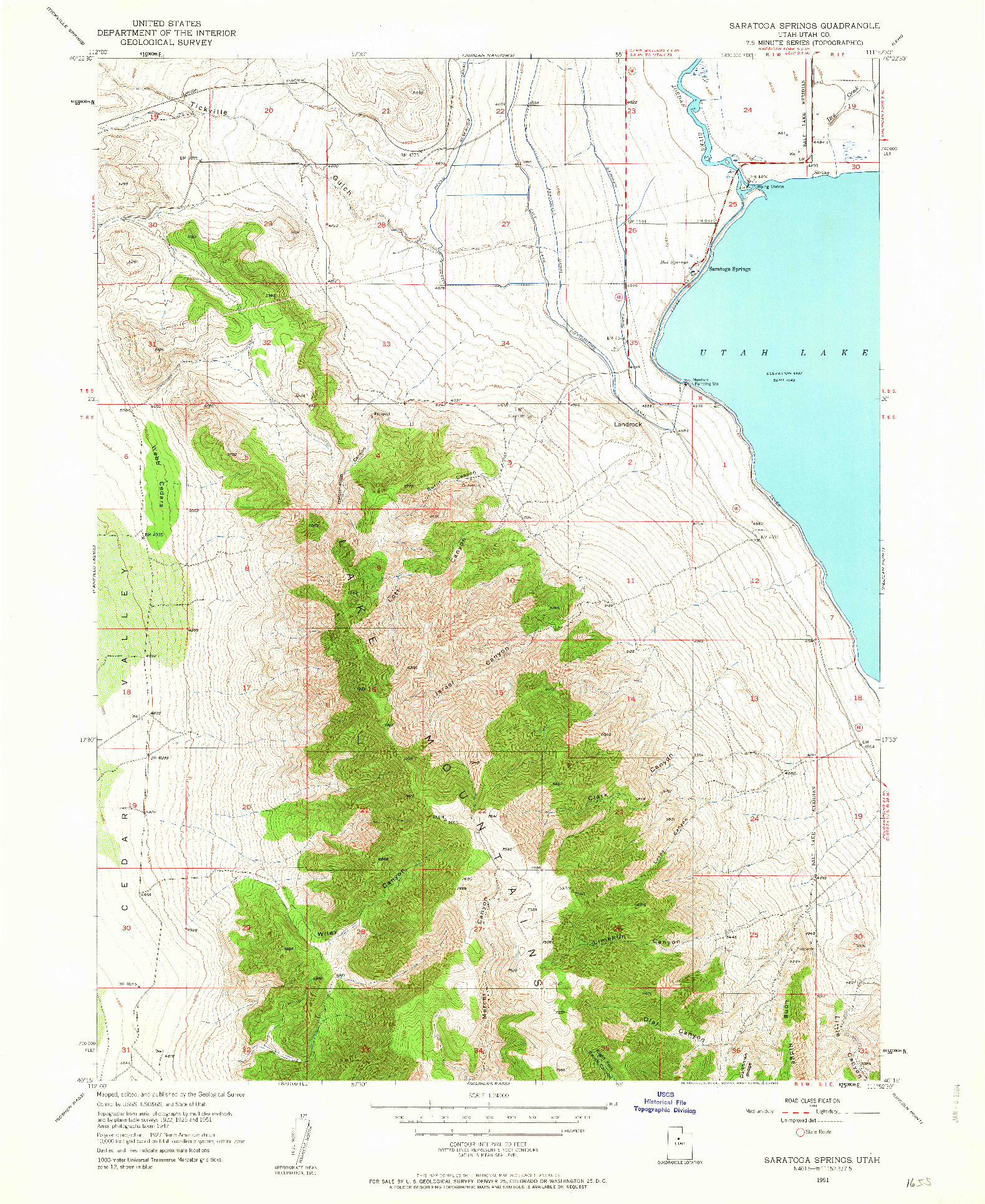 USGS 1:24000-SCALE QUADRANGLE FOR SARATOGA SPRINGS, UT 1951