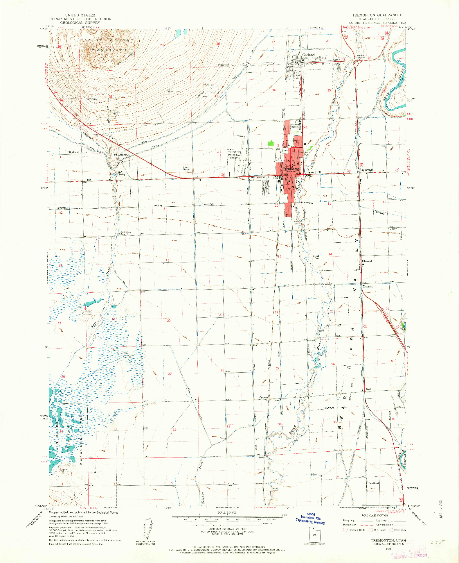 USGS 1:24000-SCALE QUADRANGLE FOR TREMONTON, UT 1961