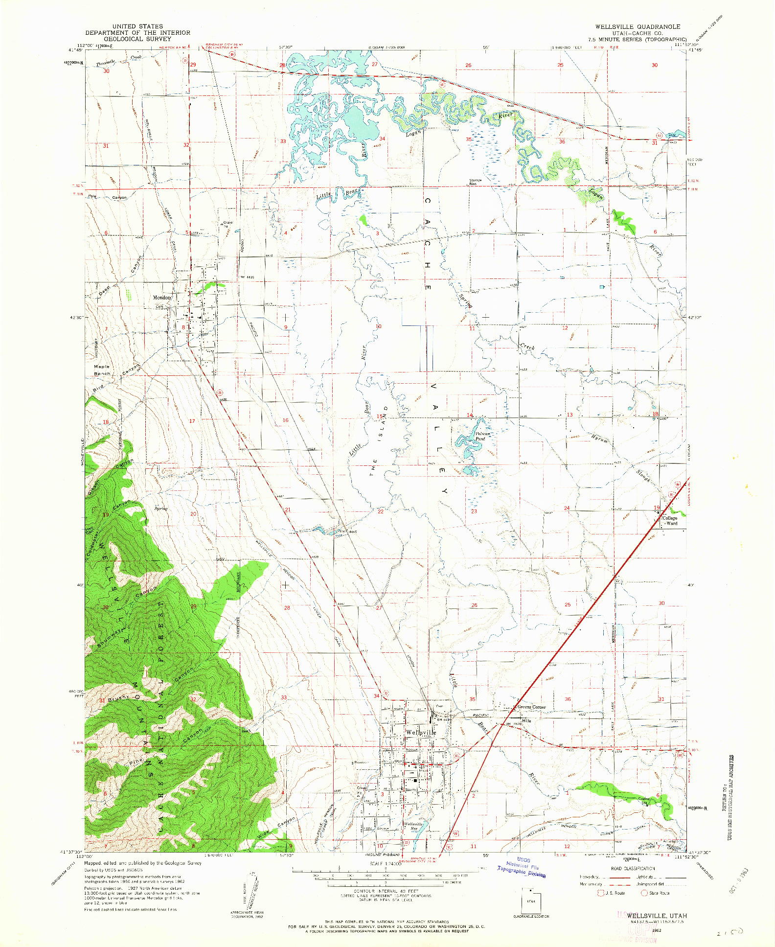 USGS 1:24000-SCALE QUADRANGLE FOR WELLSVILLE, UT 1962