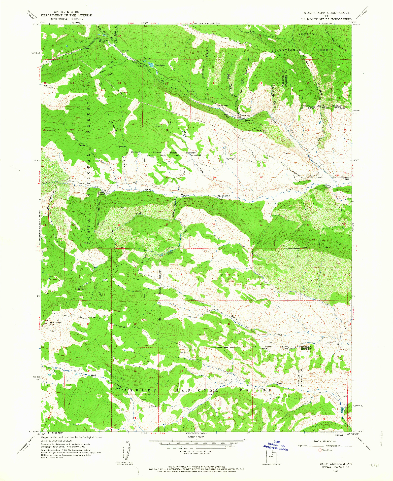 USGS 1:24000-SCALE QUADRANGLE FOR WOLF CREEK, UT 1962