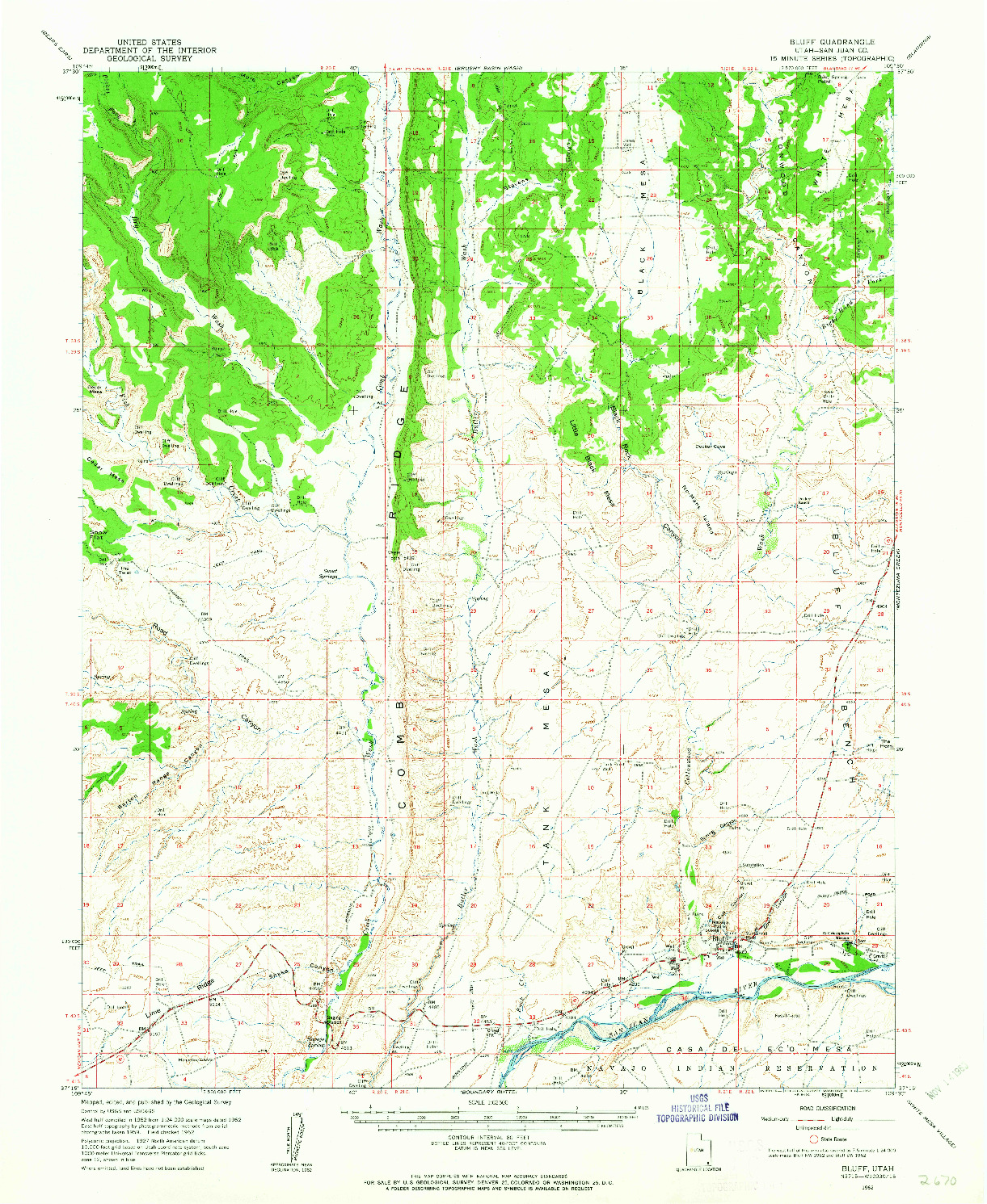 USGS 1:62500-SCALE QUADRANGLE FOR BLUFF, UT 1962