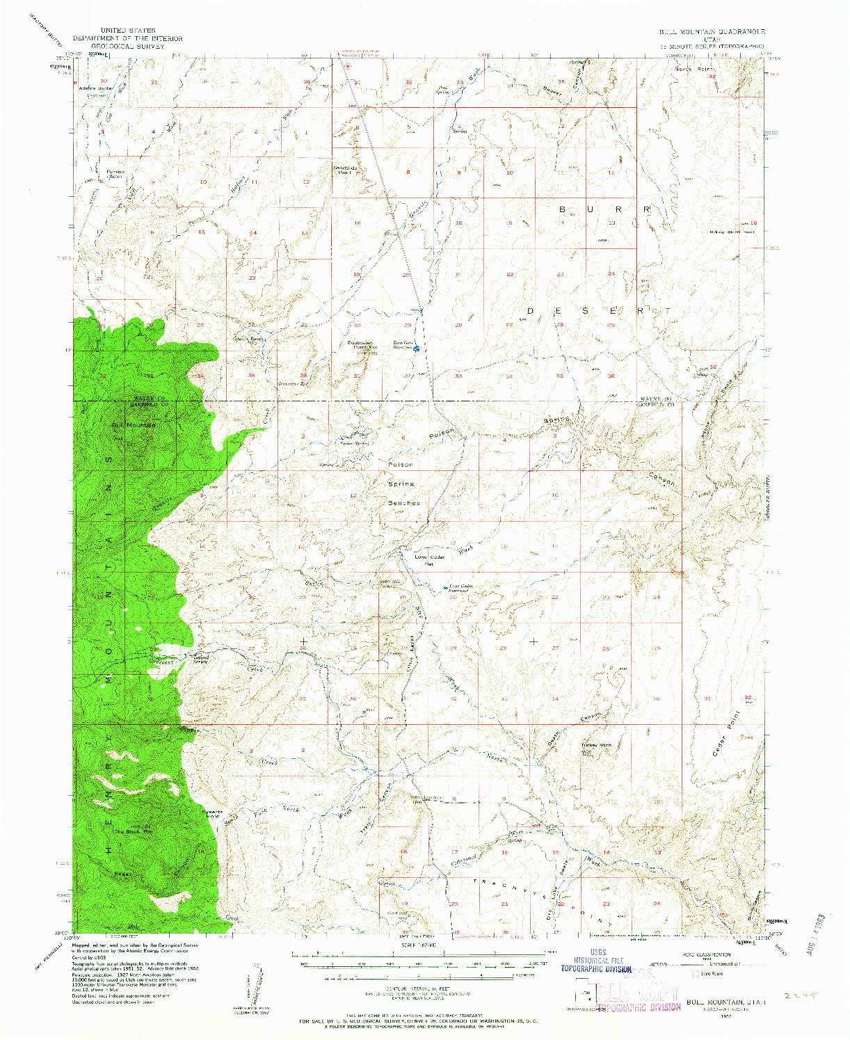 USGS 1:62500-SCALE QUADRANGLE FOR BULL MOUNTAIN, UT 1952