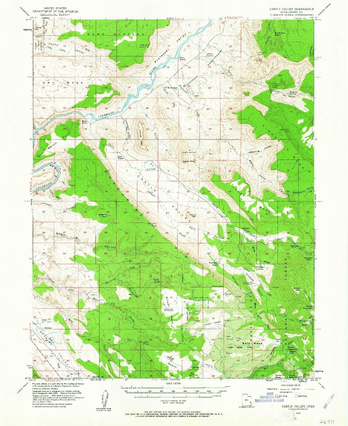 USGS 1:62500-SCALE QUADRANGLE FOR CASTLE VALLEY, UT 1954