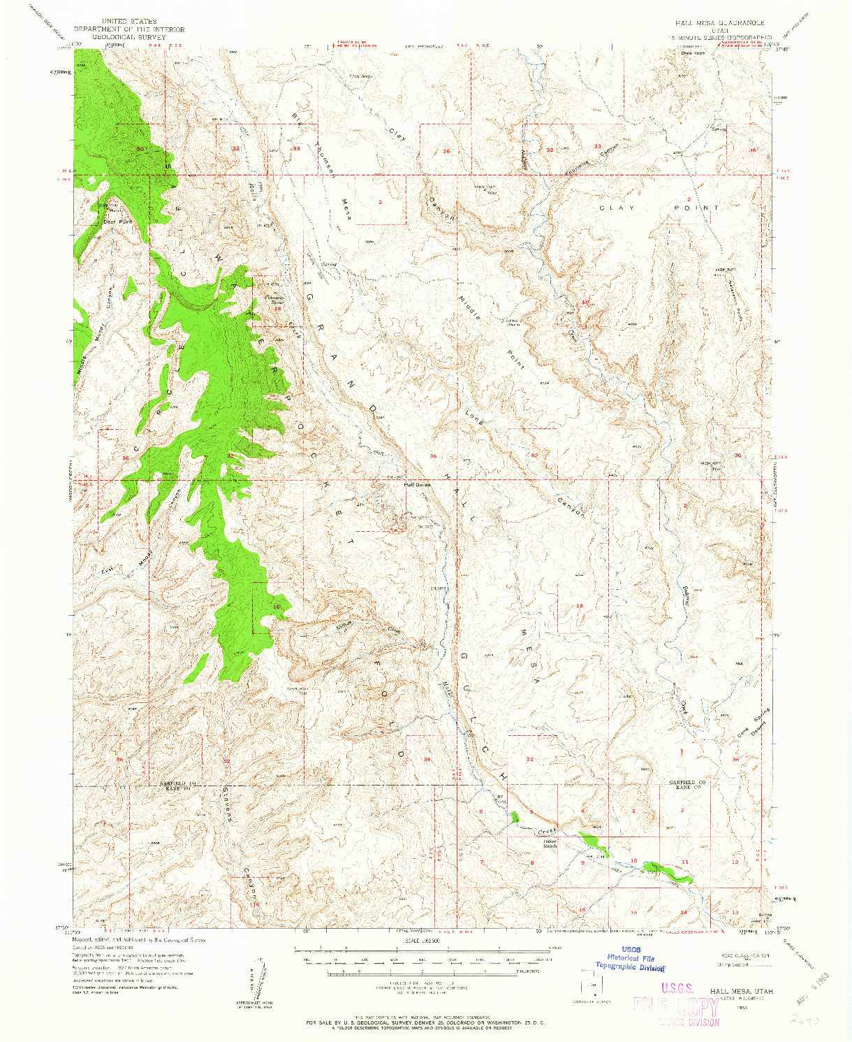 USGS 1:62500-SCALE QUADRANGLE FOR HALL MESA, UT 1953