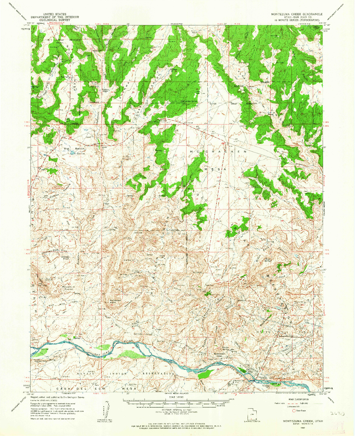 USGS 1:62500-SCALE QUADRANGLE FOR MONTEZUMA CREEK, UT 1962