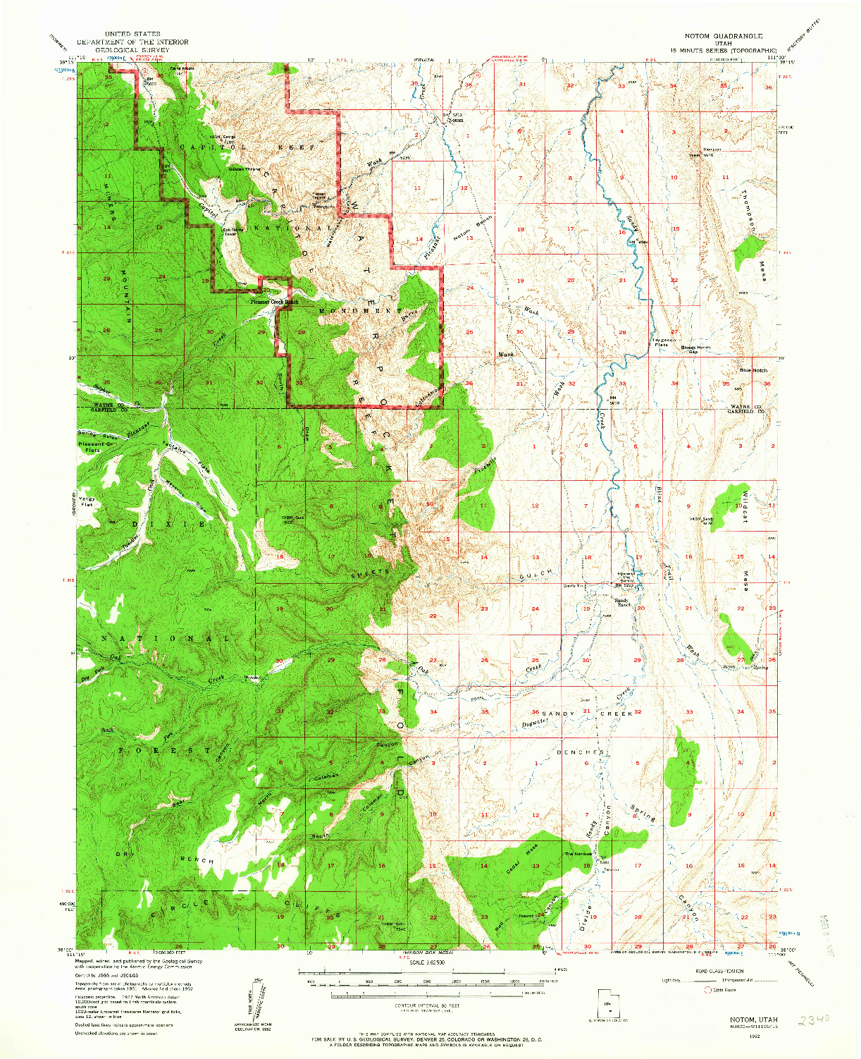 USGS 1:62500-SCALE QUADRANGLE FOR NOTOM, UT 1952