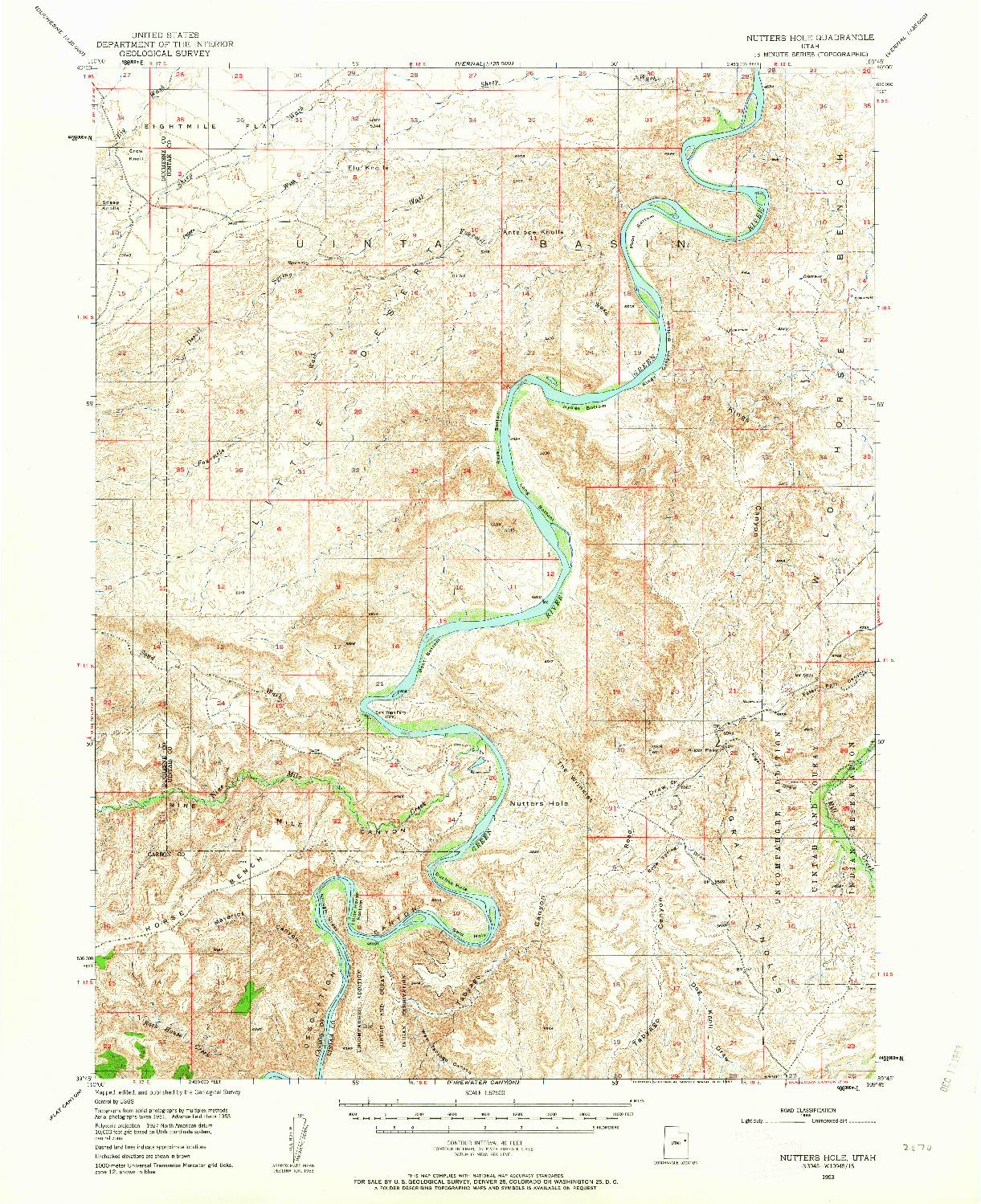 USGS 1:62500-SCALE QUADRANGLE FOR NUTTERS HOLE, UT 1953