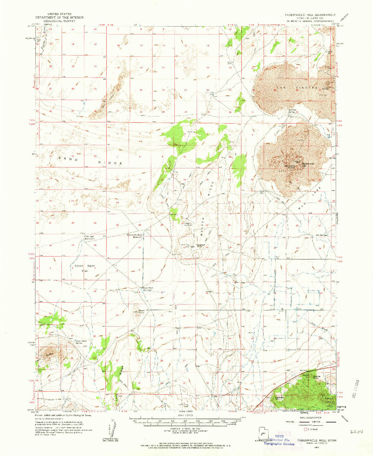 USGS 1:62500-SCALE QUADRANGLE FOR TABERNACLE HILL, UT 1962