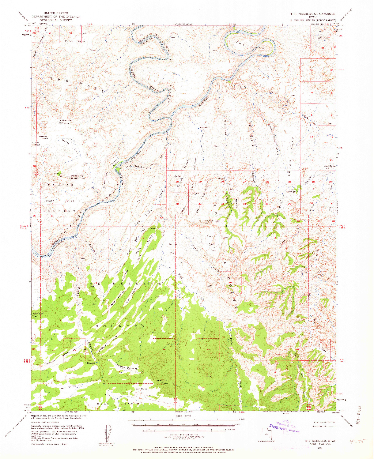 USGS 1:62500-SCALE QUADRANGLE FOR THE NEEDLES, UT 1953