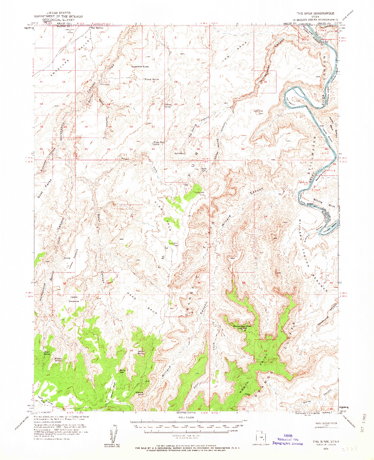 USGS 1:62500-SCALE QUADRANGLE FOR THE SPUR, UT 1953