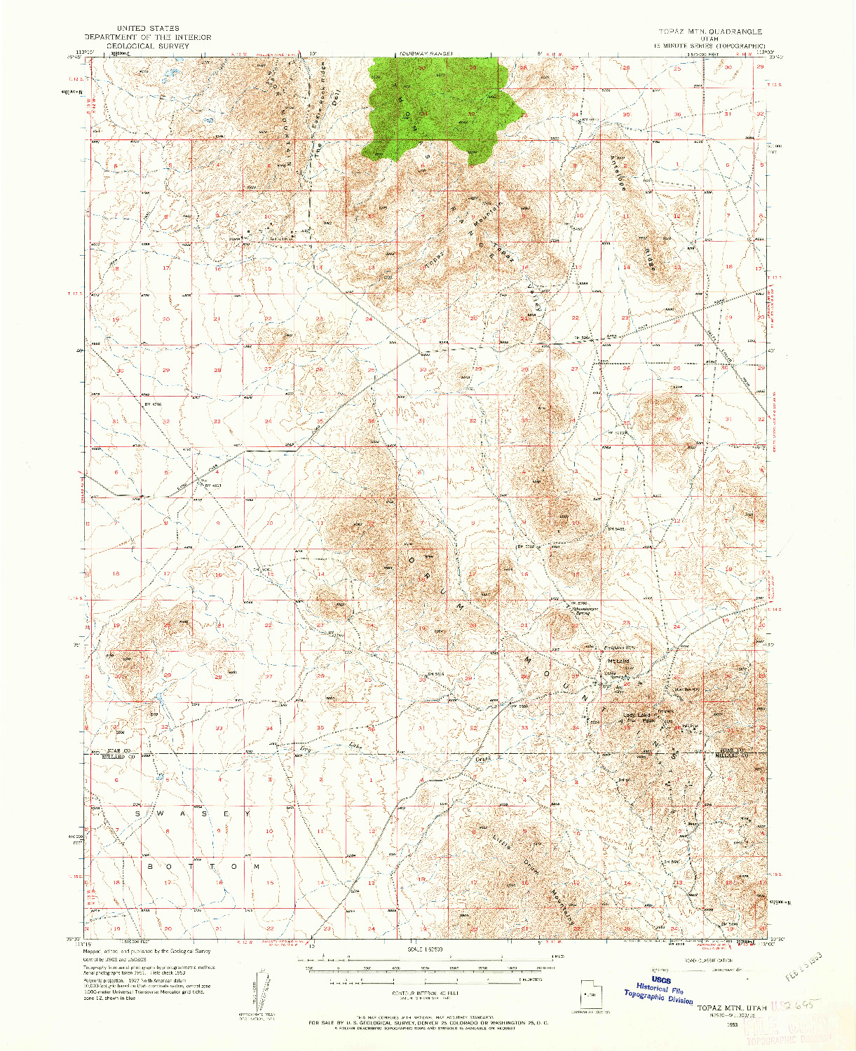 USGS 1:62500-SCALE QUADRANGLE FOR TOPAZ MTN, UT 1953