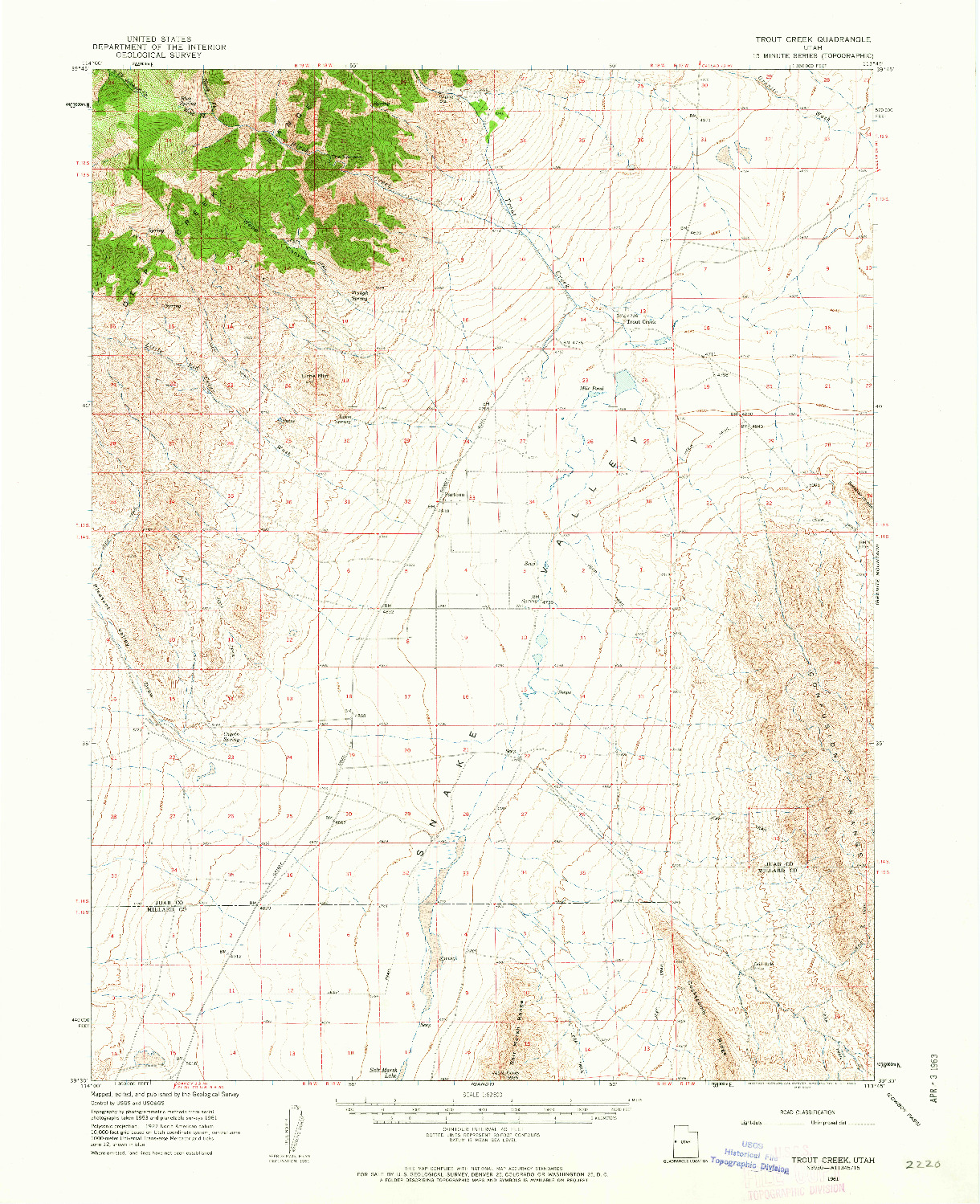 USGS 1:62500-SCALE QUADRANGLE FOR TROUT CREEK, UT 1961