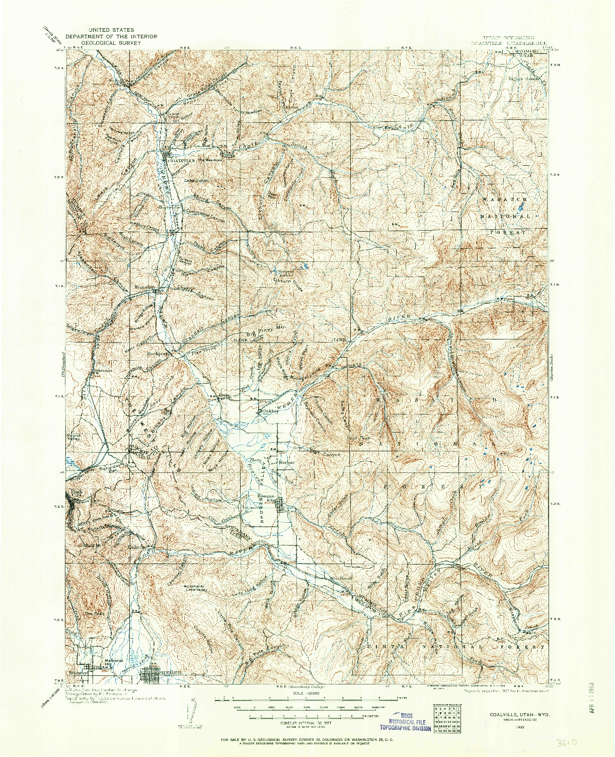 USGS 1:125000-SCALE QUADRANGLE FOR COALVILLE, UT 1900