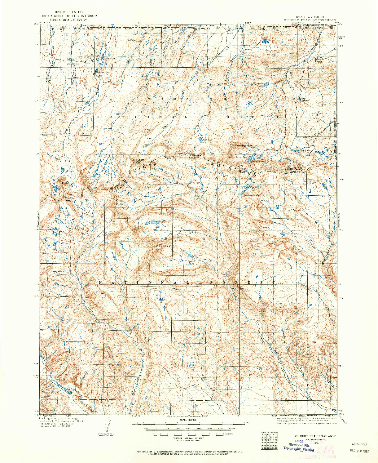 USGS 1:125000-SCALE QUADRANGLE FOR GILBERT PEAK, UT 1905