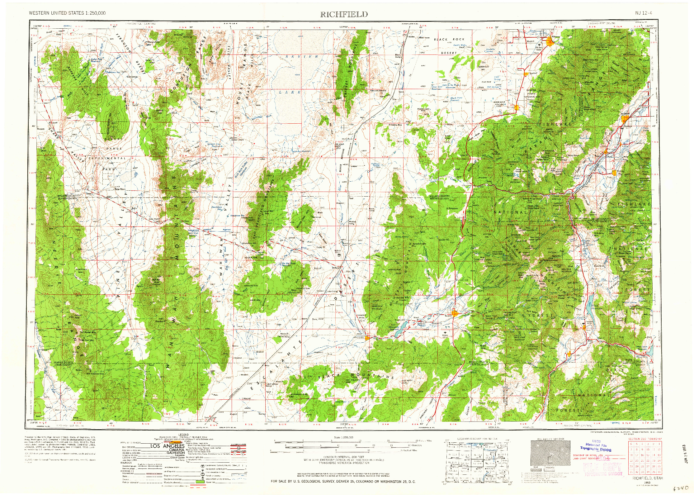 USGS 1:250000-SCALE QUADRANGLE FOR RICHFIELD, UT 1953