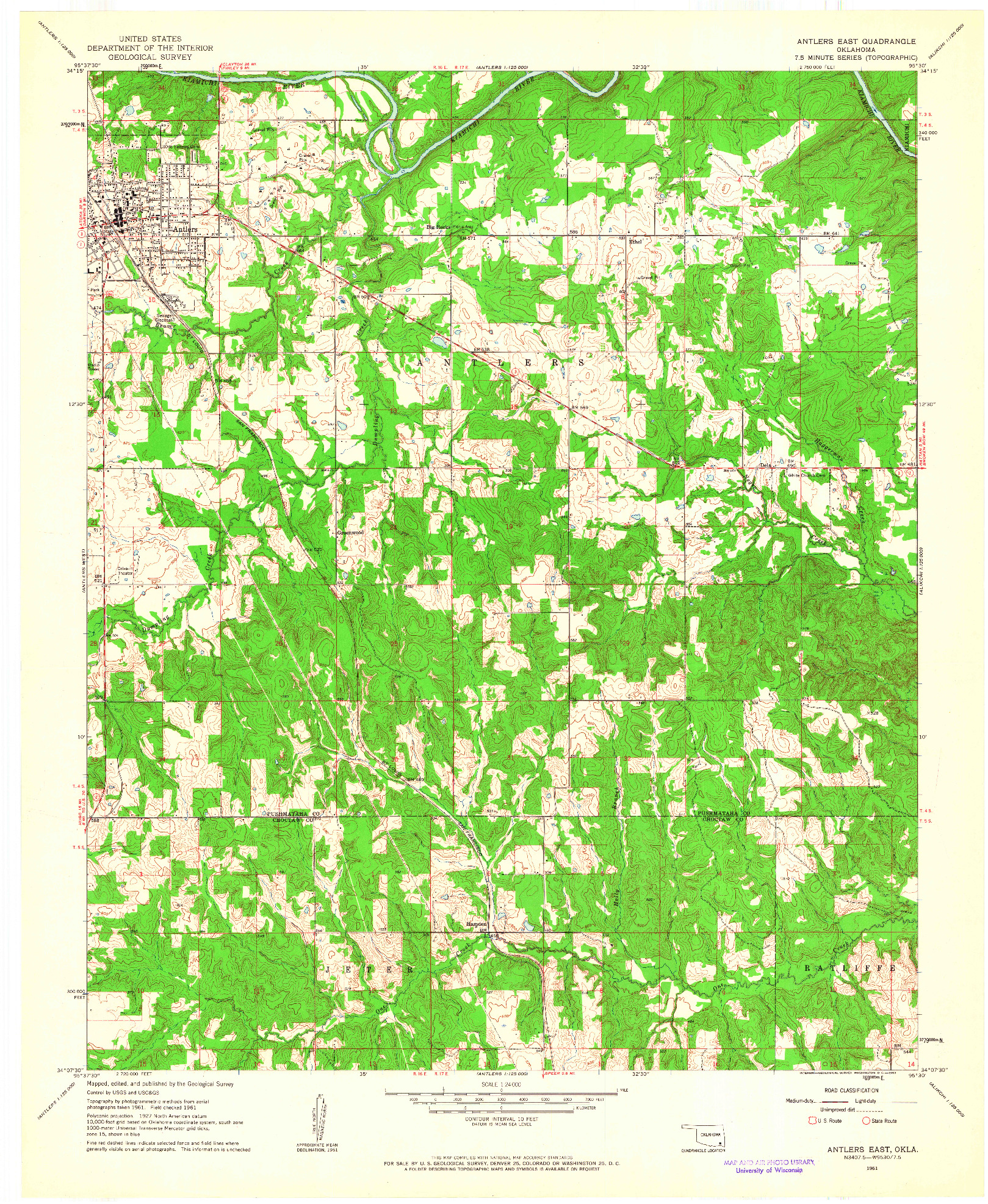 USGS 1:24000-SCALE QUADRANGLE FOR ANTLERS EAST, OK 1961