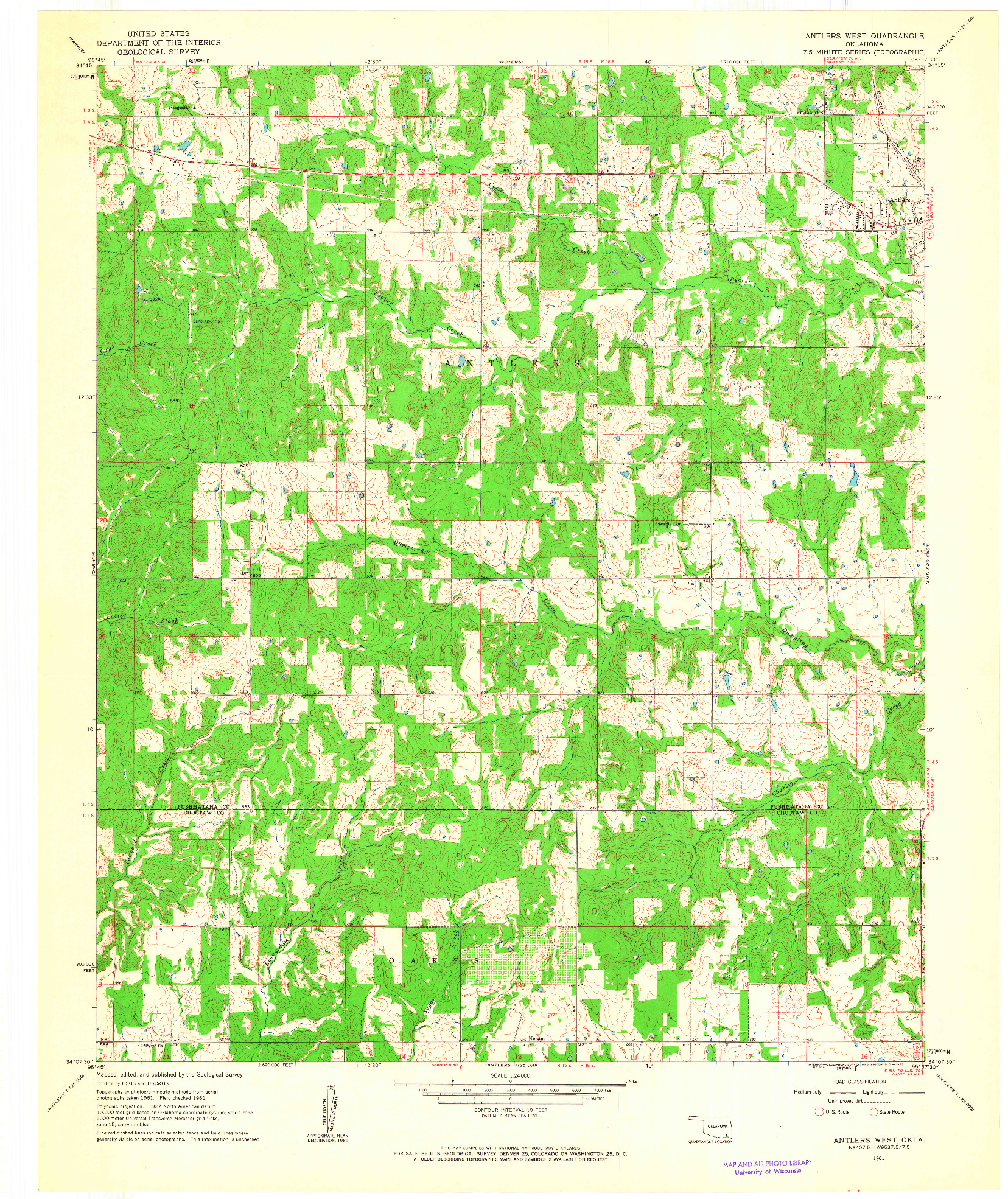 USGS 1:24000-SCALE QUADRANGLE FOR ANTLERS WEST, OK 1961