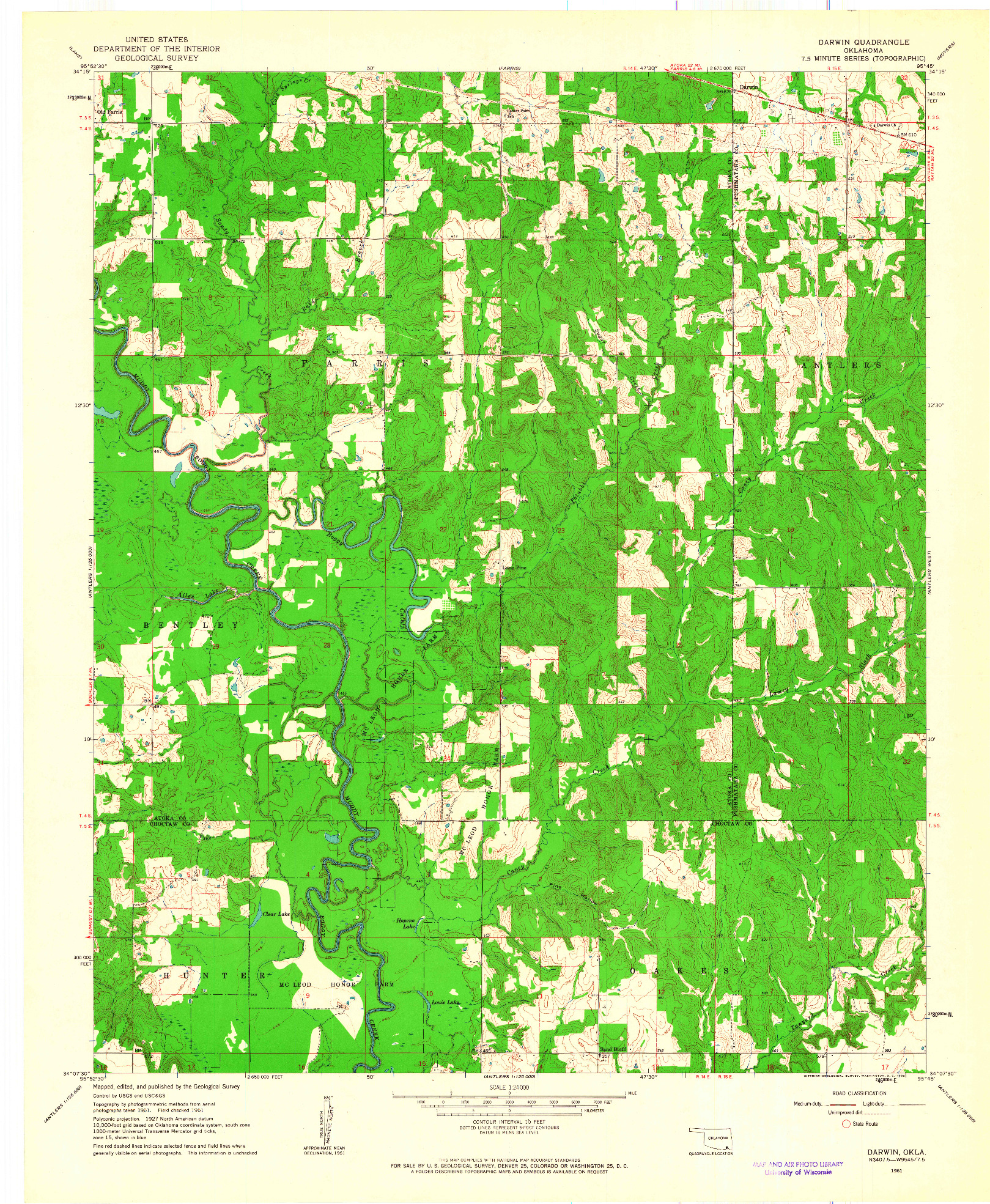 USGS 1:24000-SCALE QUADRANGLE FOR DARWIN, OK 1961