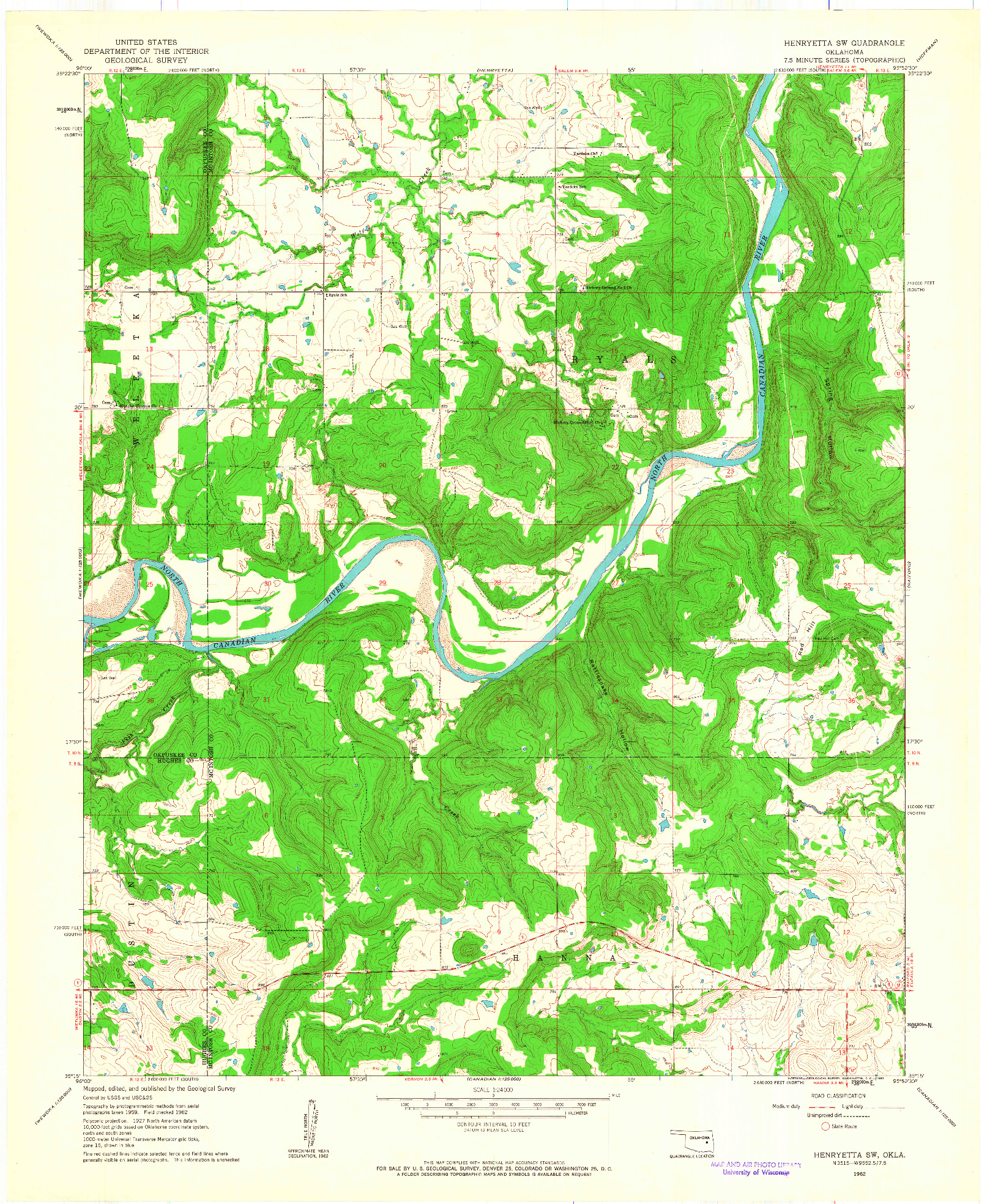 USGS 1:24000-SCALE QUADRANGLE FOR HENRYETTA SW, OK 1962