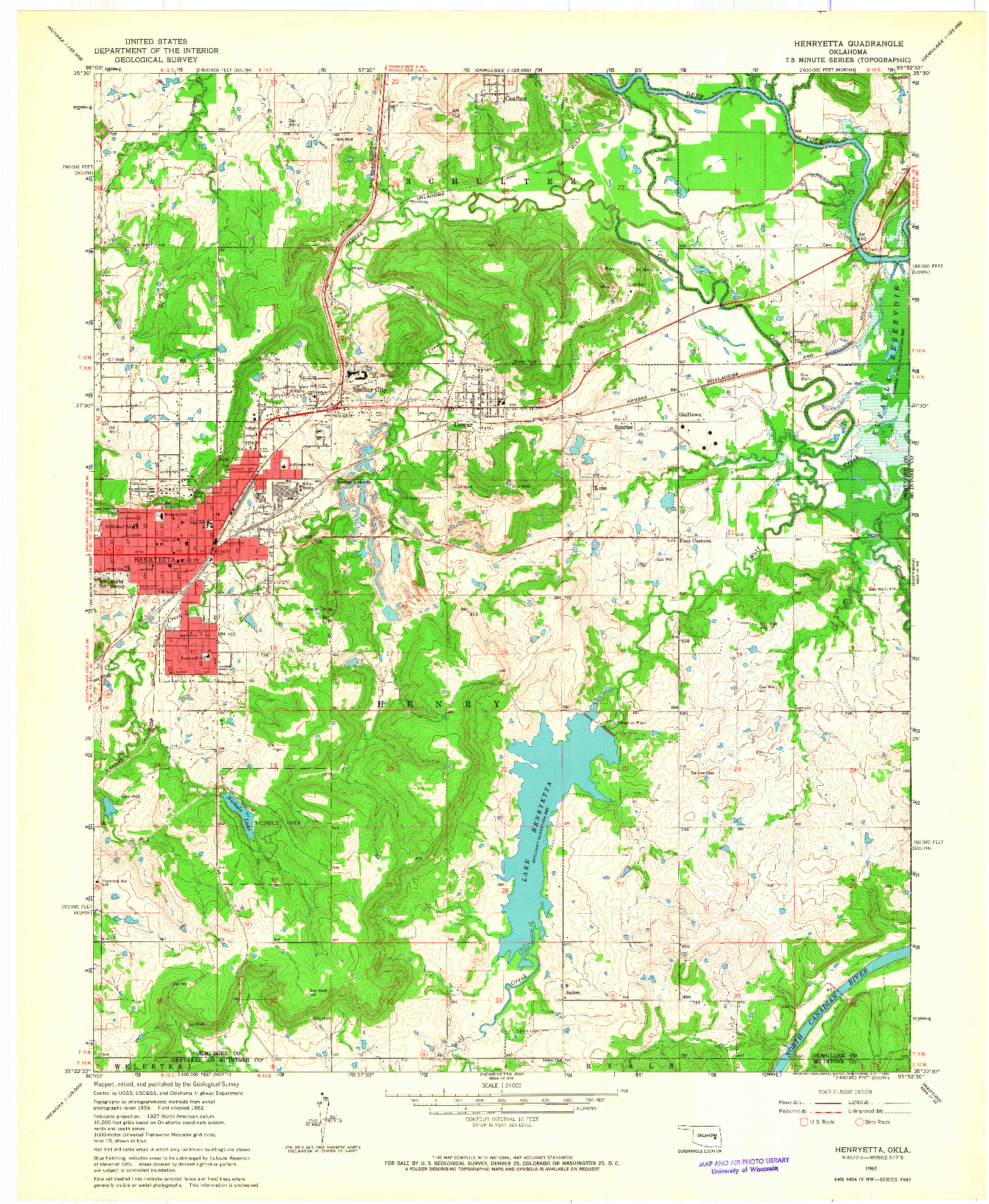 USGS 1:24000-SCALE QUADRANGLE FOR HENRYETTA, OK 1962