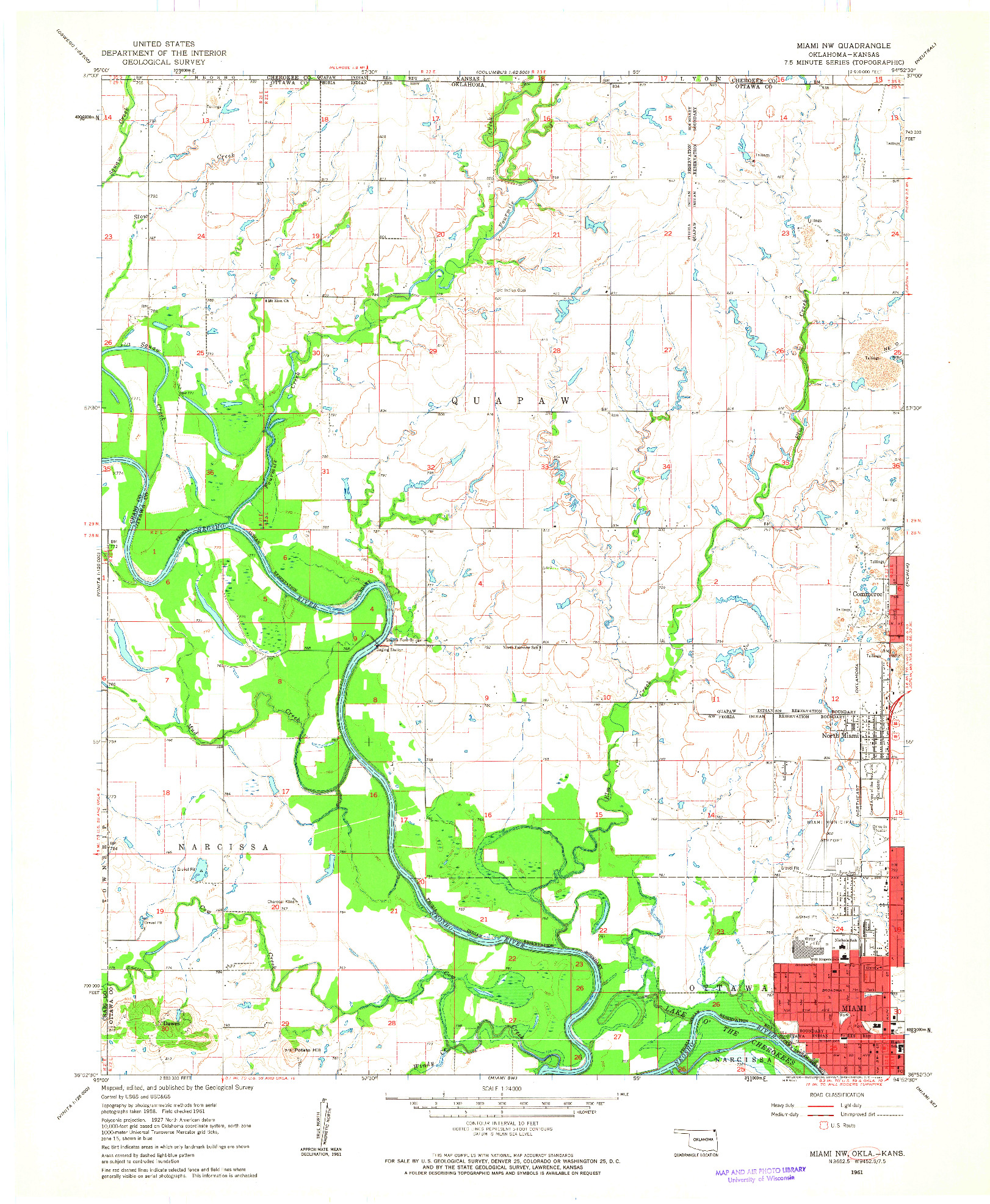 USGS 1:24000-SCALE QUADRANGLE FOR MIAMI NW, OK 1961