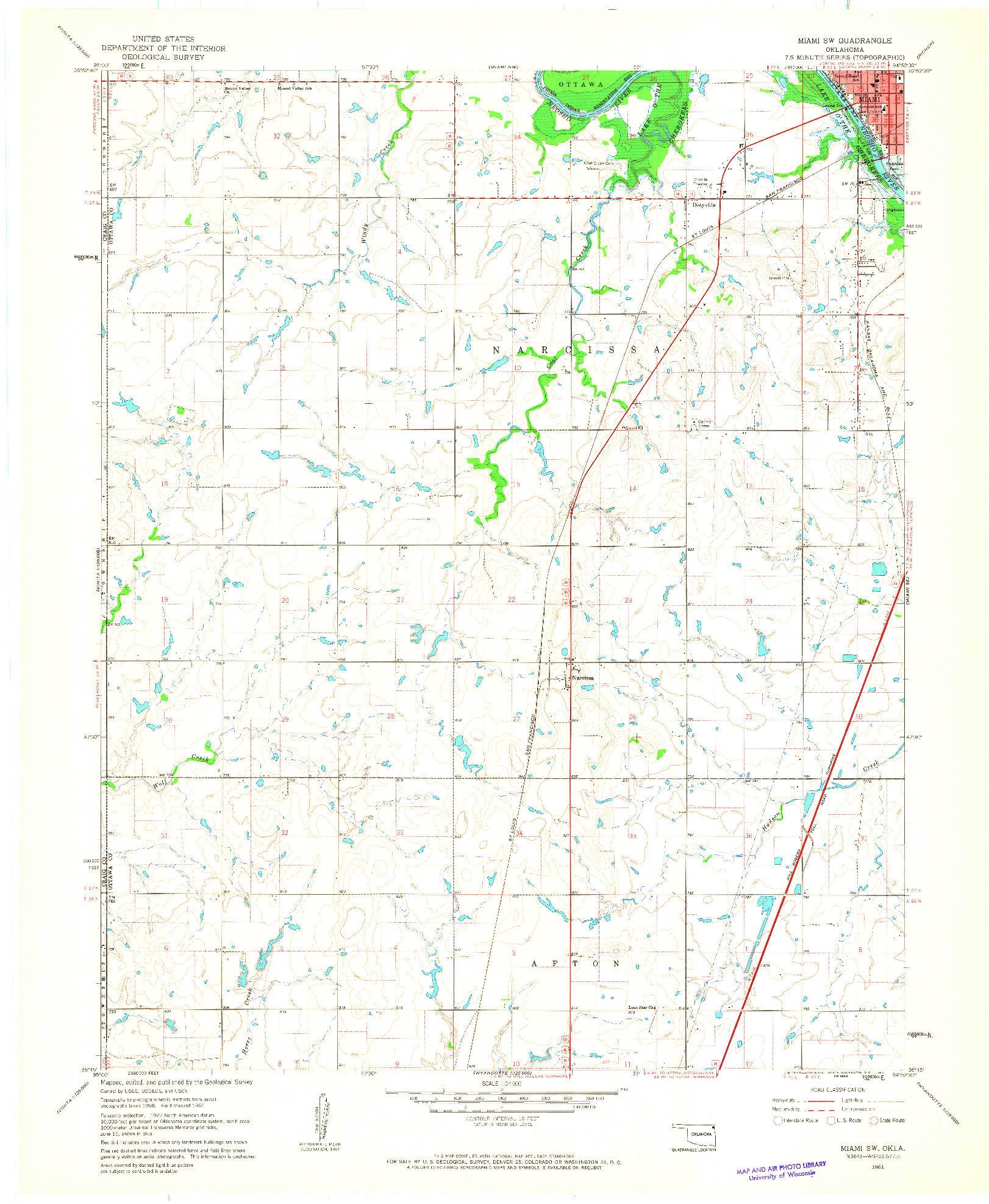 USGS 1:24000-SCALE QUADRANGLE FOR MIAMI SW, OK 1961