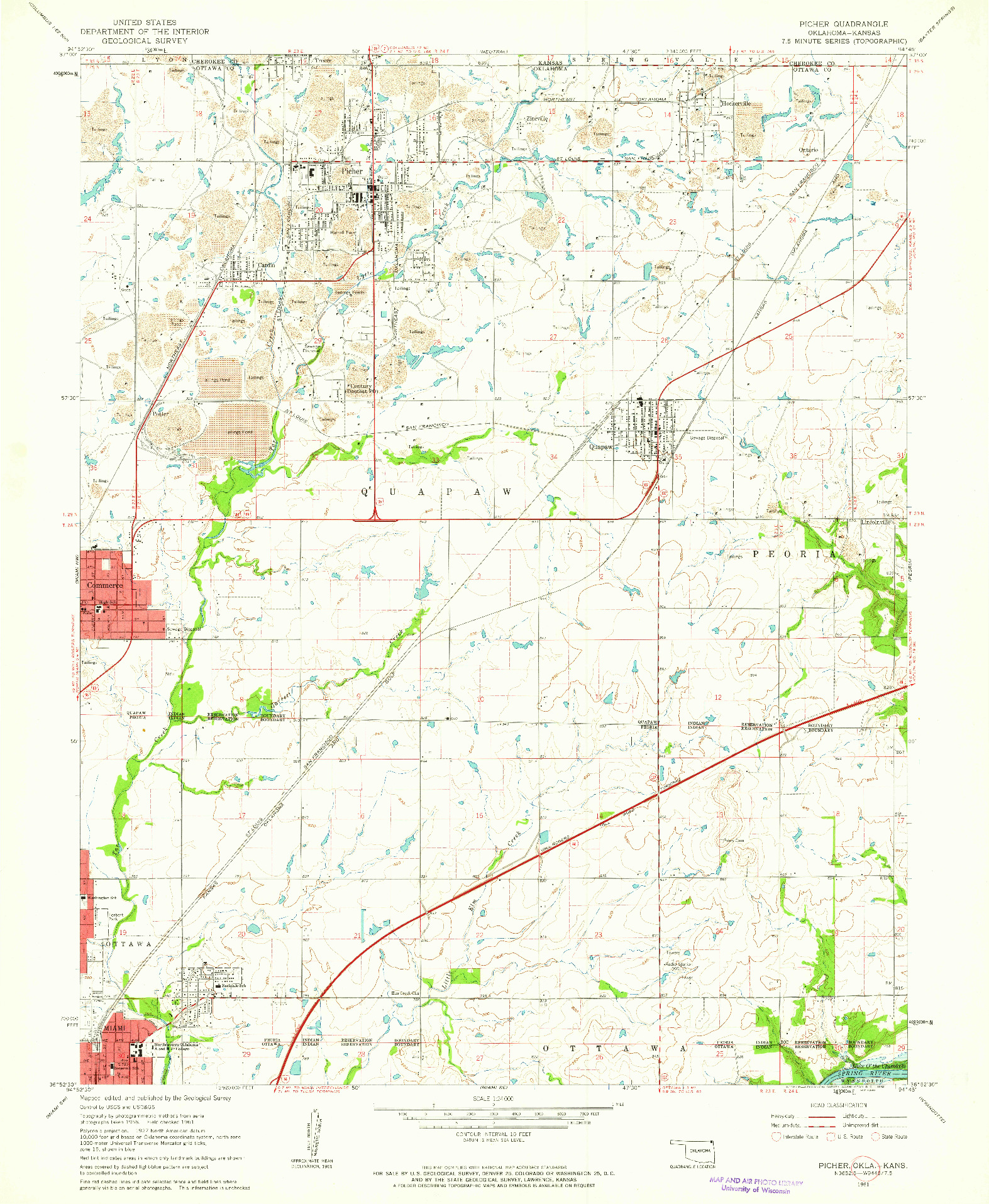 USGS 1:24000-SCALE QUADRANGLE FOR PICHER, OK 1961