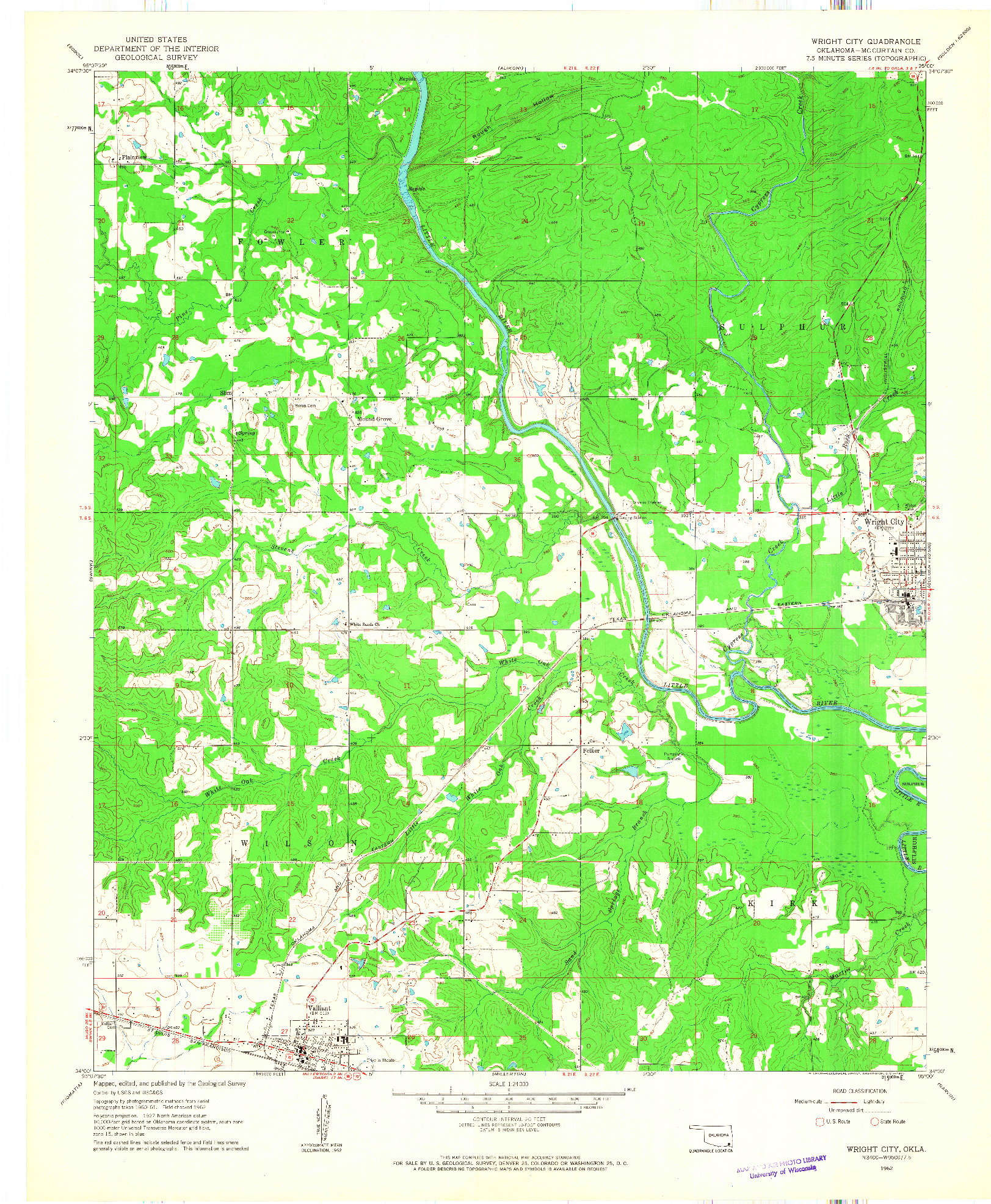 USGS 1:24000-SCALE QUADRANGLE FOR WRIGHT CITY, OK 1962