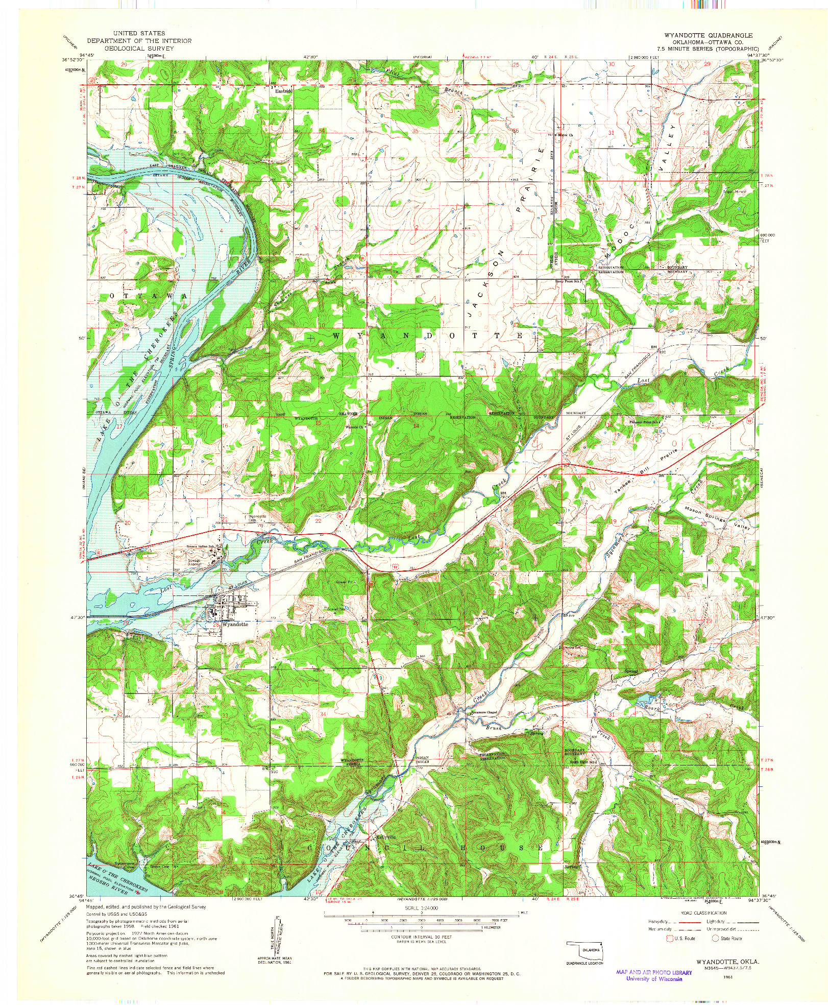 USGS 1:24000-SCALE QUADRANGLE FOR WYANDOTTE, OK 1961