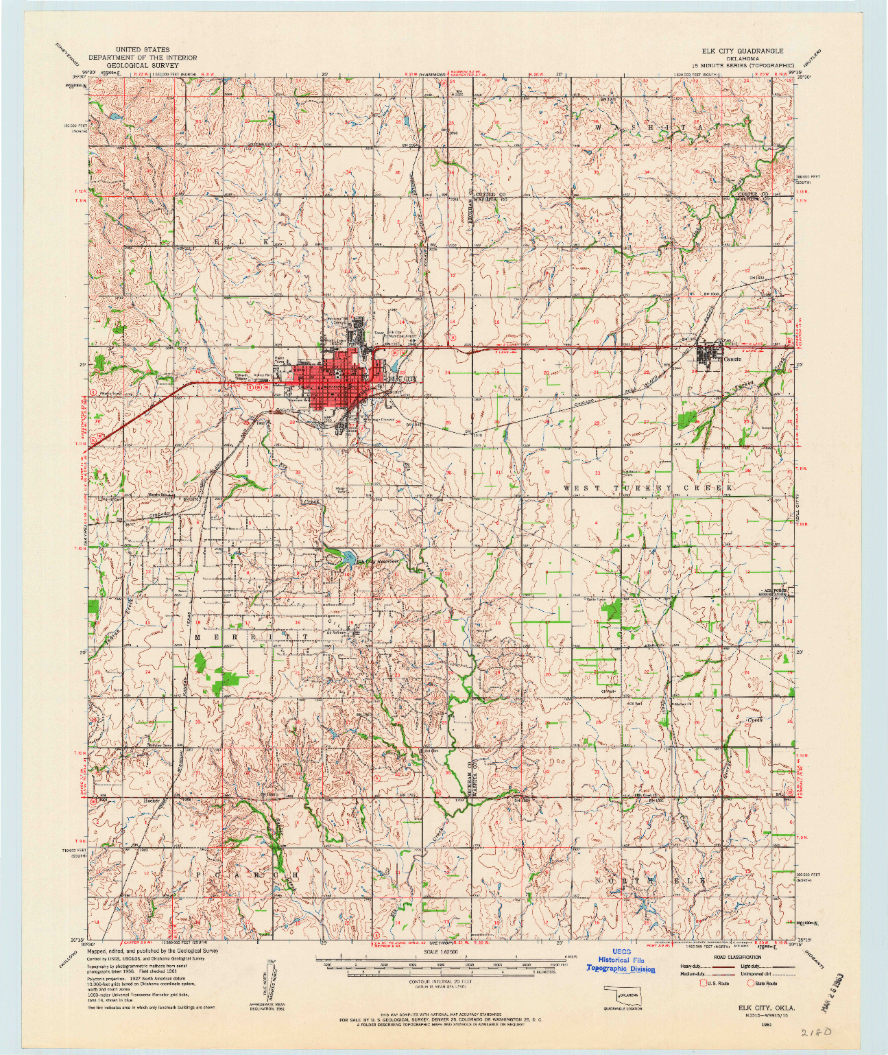 USGS 1:62500-SCALE QUADRANGLE FOR ELK CITY, OK 1961