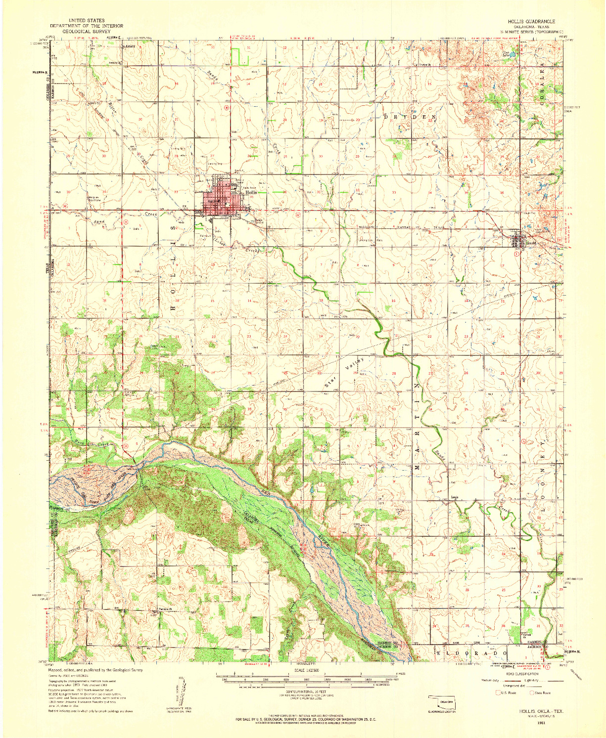USGS 1:62500-SCALE QUADRANGLE FOR HOLLIS, OK 1961