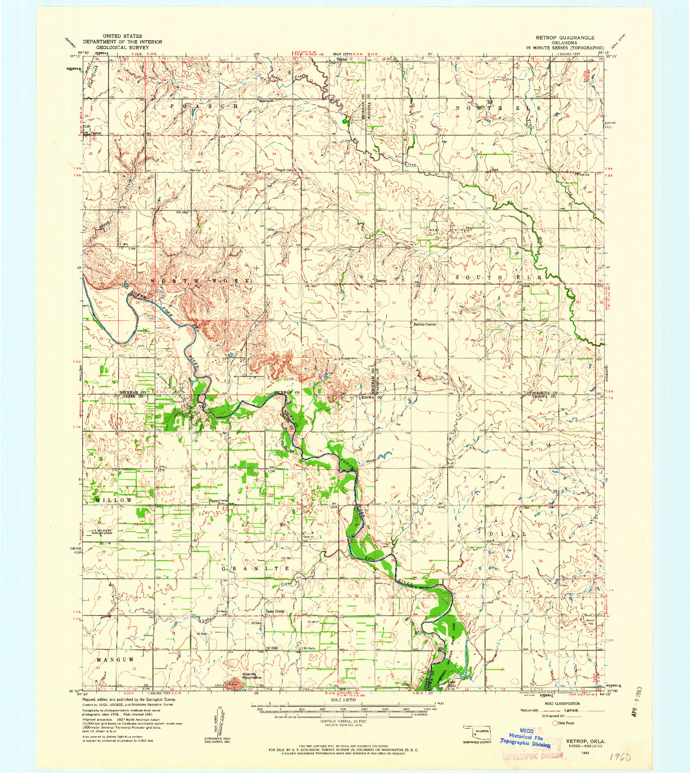 USGS 1:62500-SCALE QUADRANGLE FOR RETROP, OK 1961