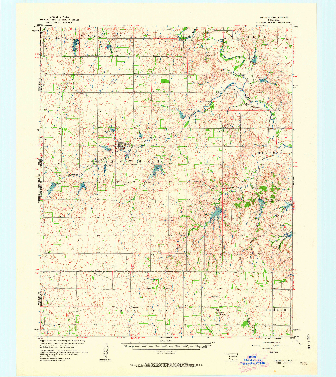 USGS 1:62500-SCALE QUADRANGLE FOR REYDON, OK 1961