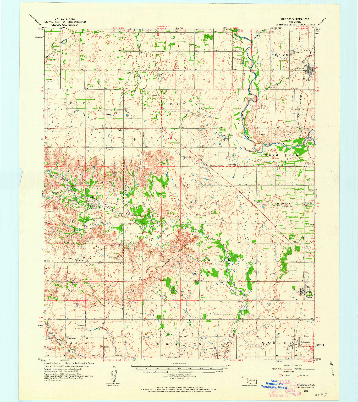 USGS 1:62500-SCALE QUADRANGLE FOR WILLOW, OK 1961