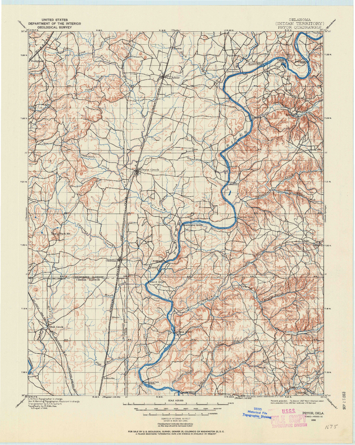 USGS 1:125000-SCALE QUADRANGLE FOR PRYOR, OK 1896