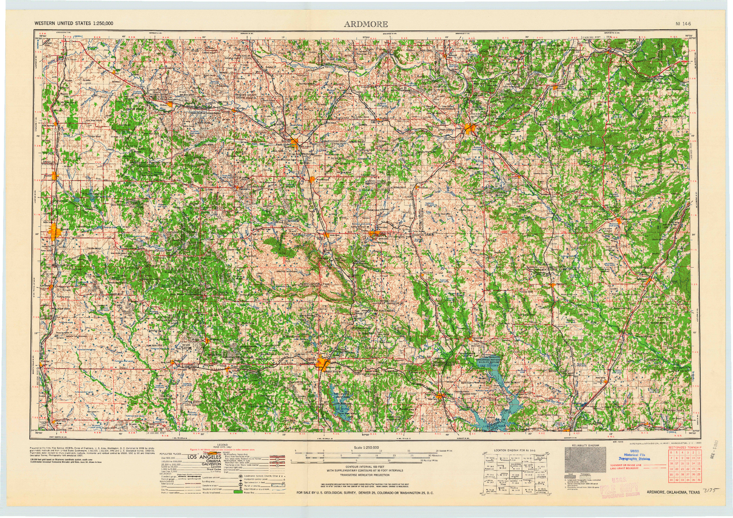 USGS 1:250000-SCALE QUADRANGLE FOR ARDMORE, OK 1963