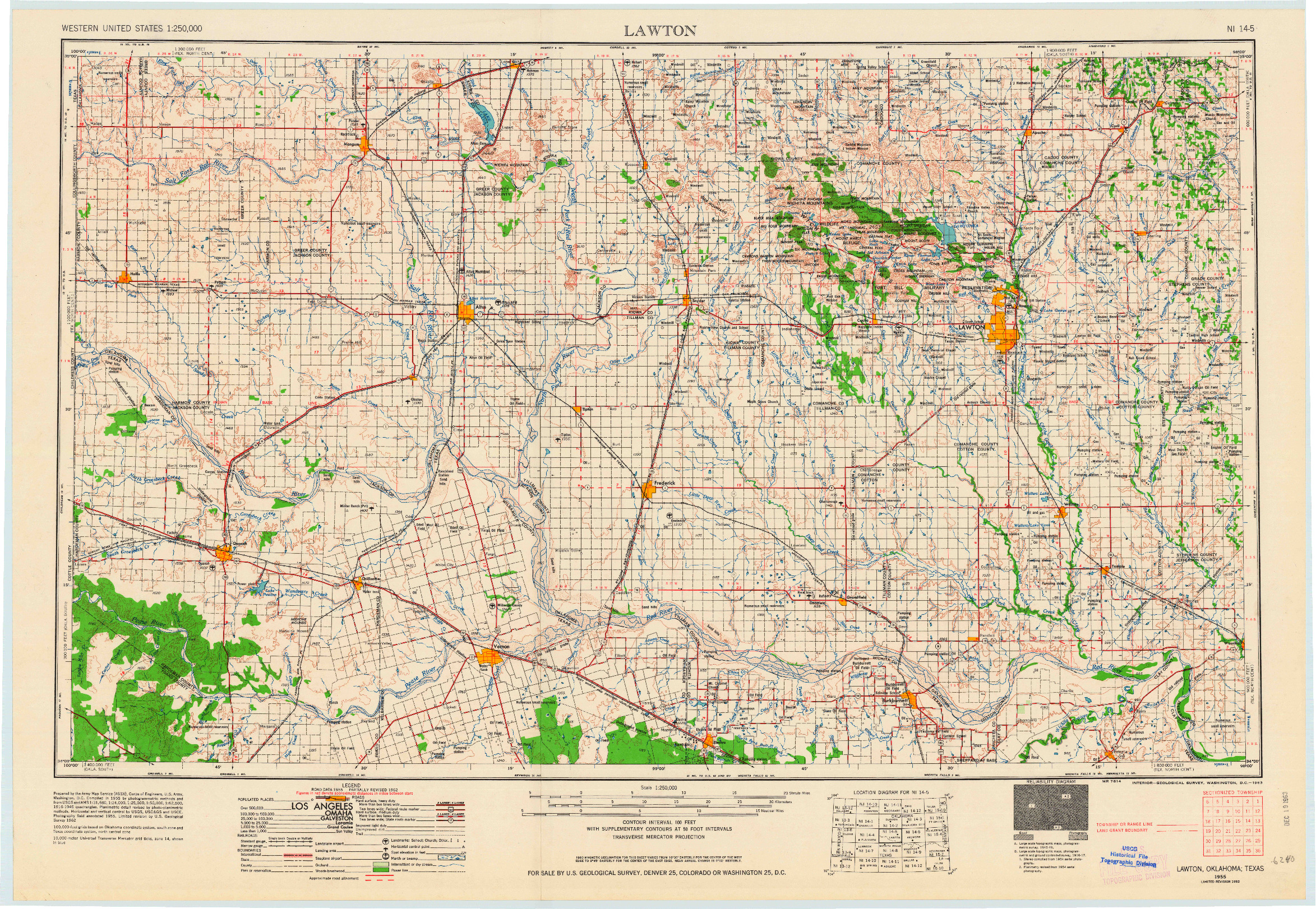 USGS 1:250000-SCALE QUADRANGLE FOR LAWTON, OK 1955