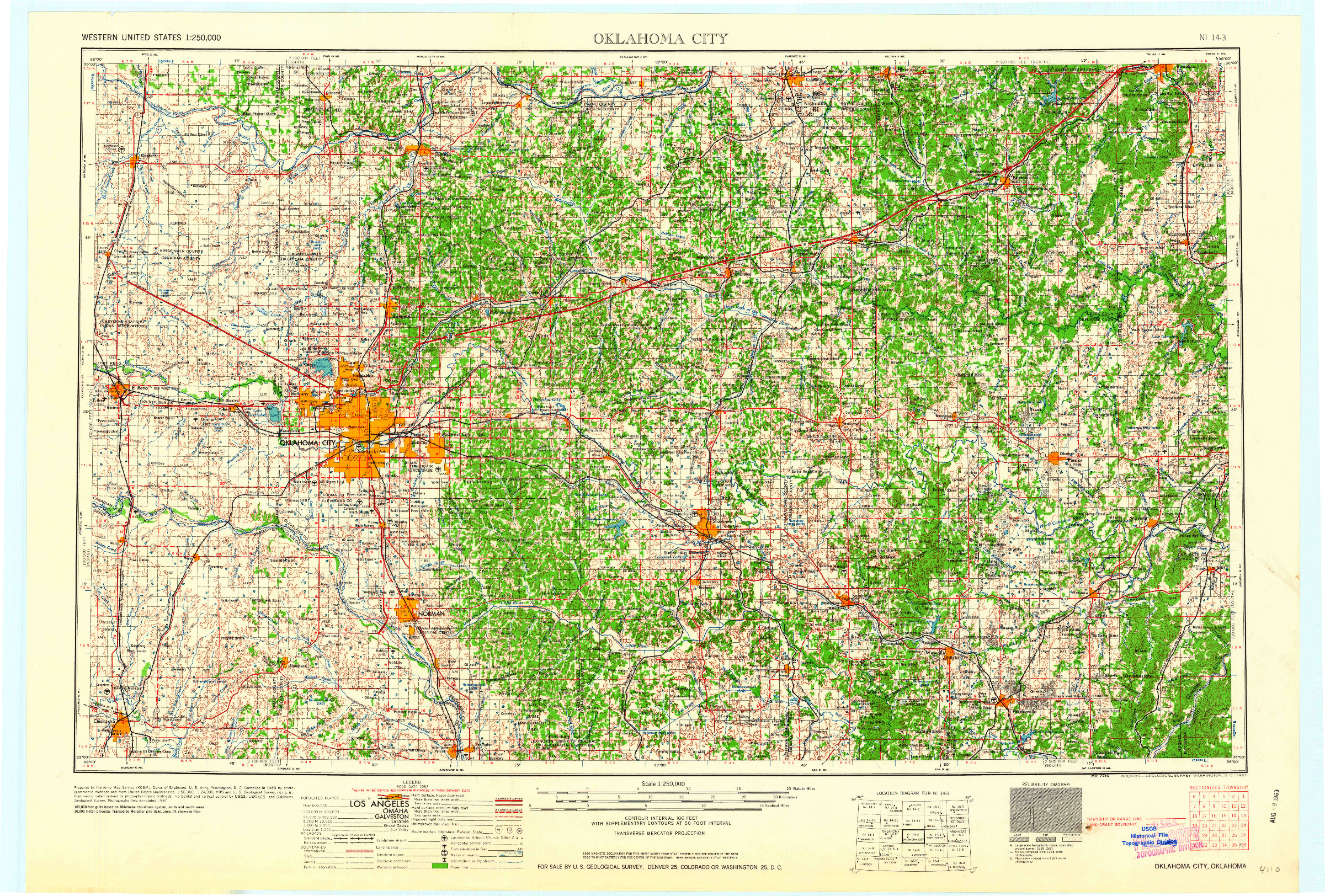 USGS 1:250000-SCALE QUADRANGLE FOR OKLAHOMA CITY, OK 1963
