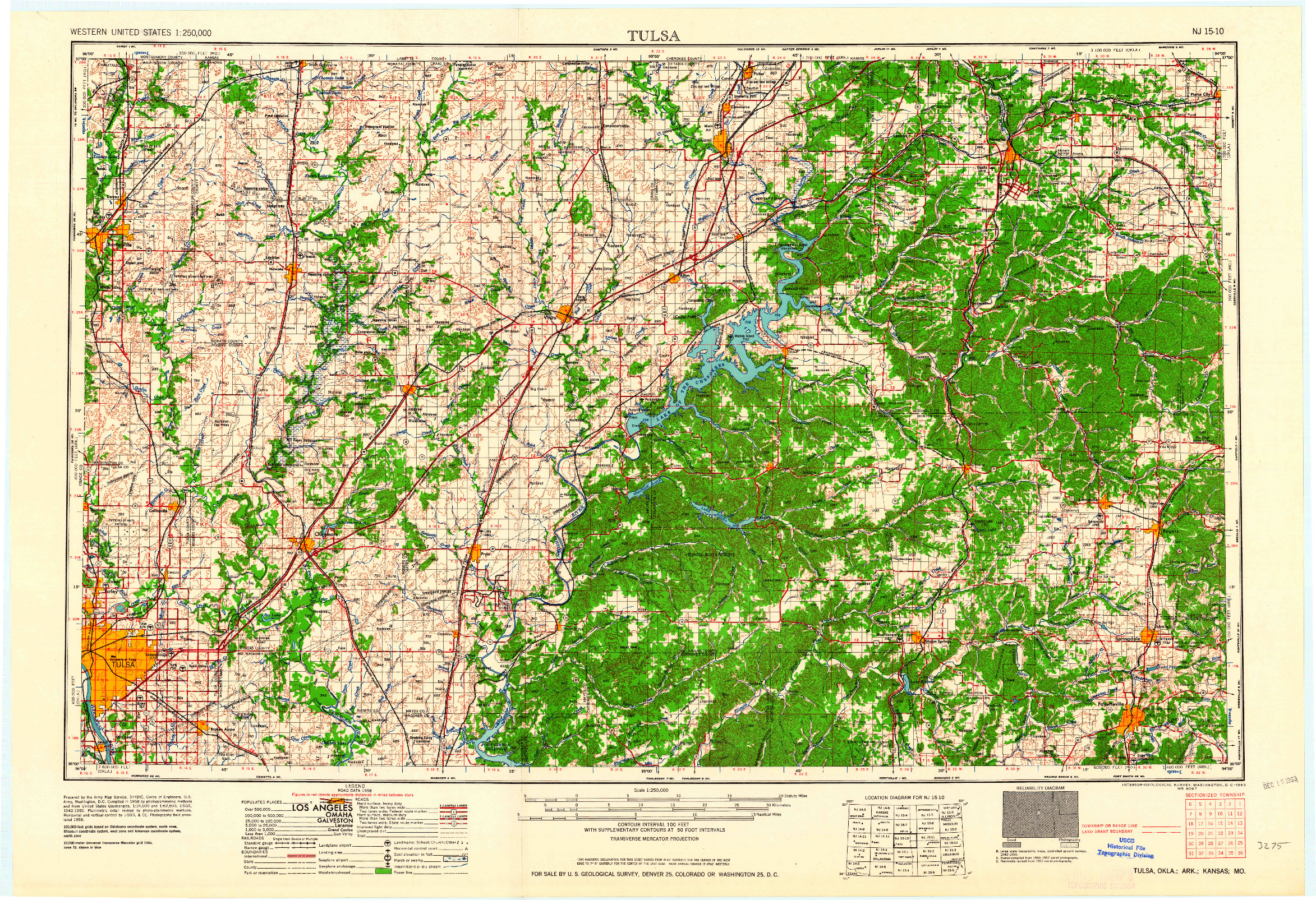 USGS 1:250000-SCALE QUADRANGLE FOR TULSA, OK 1963