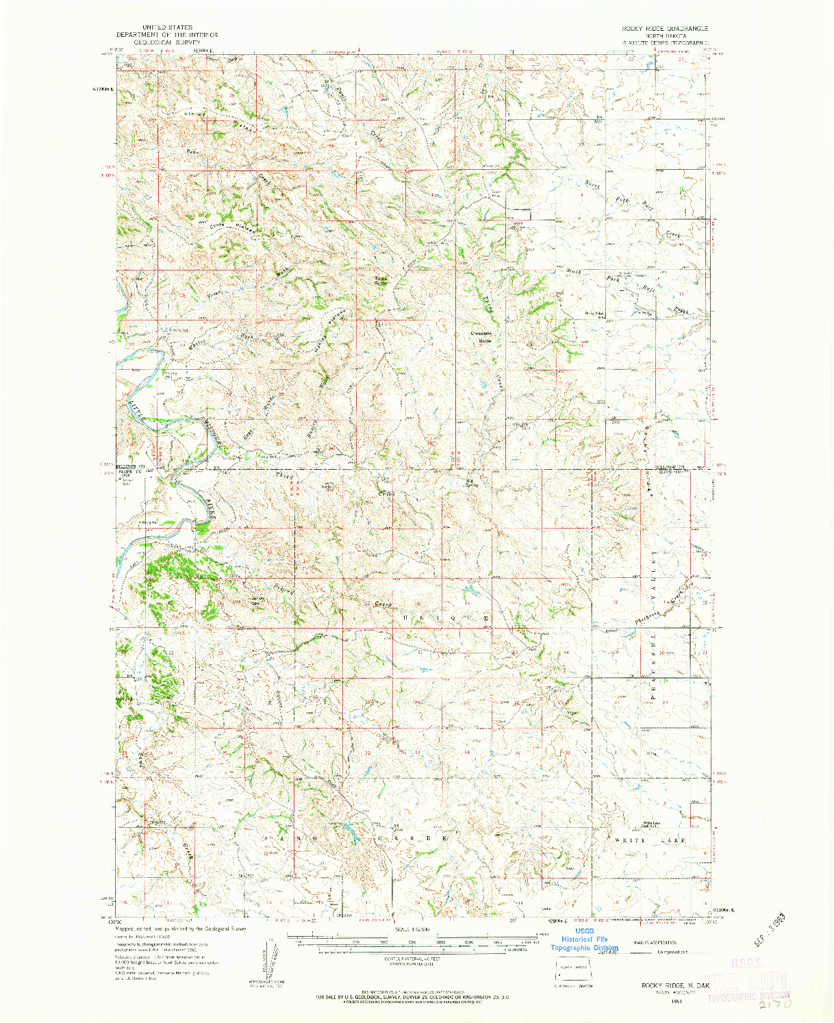 USGS 1:62500-SCALE QUADRANGLE FOR ROCKY RIDGE, ND 1961