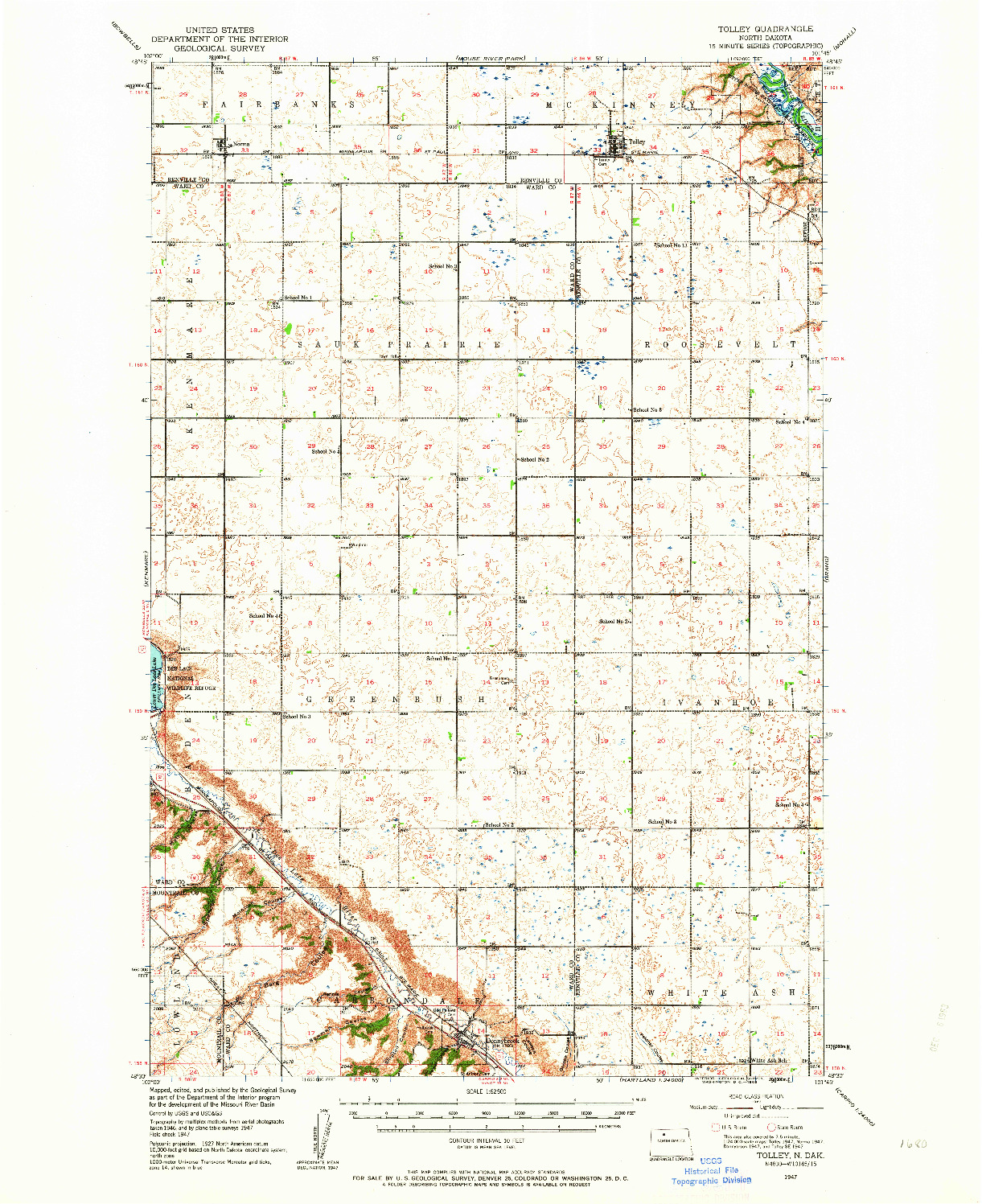 USGS 1:62500-SCALE QUADRANGLE FOR TOLLEY, ND 1947