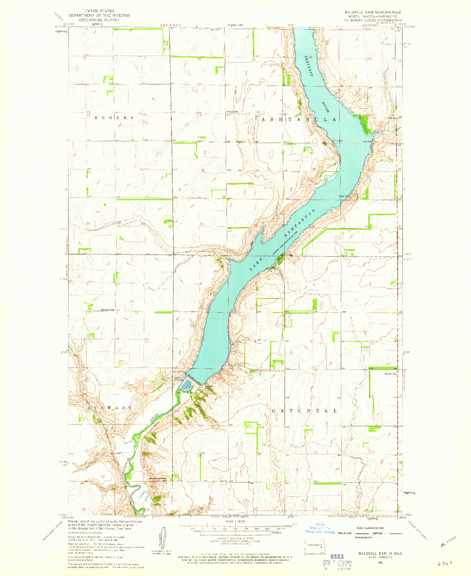USGS 1:24000-SCALE QUADRANGLE FOR BALDHILL DAM, ND 1961